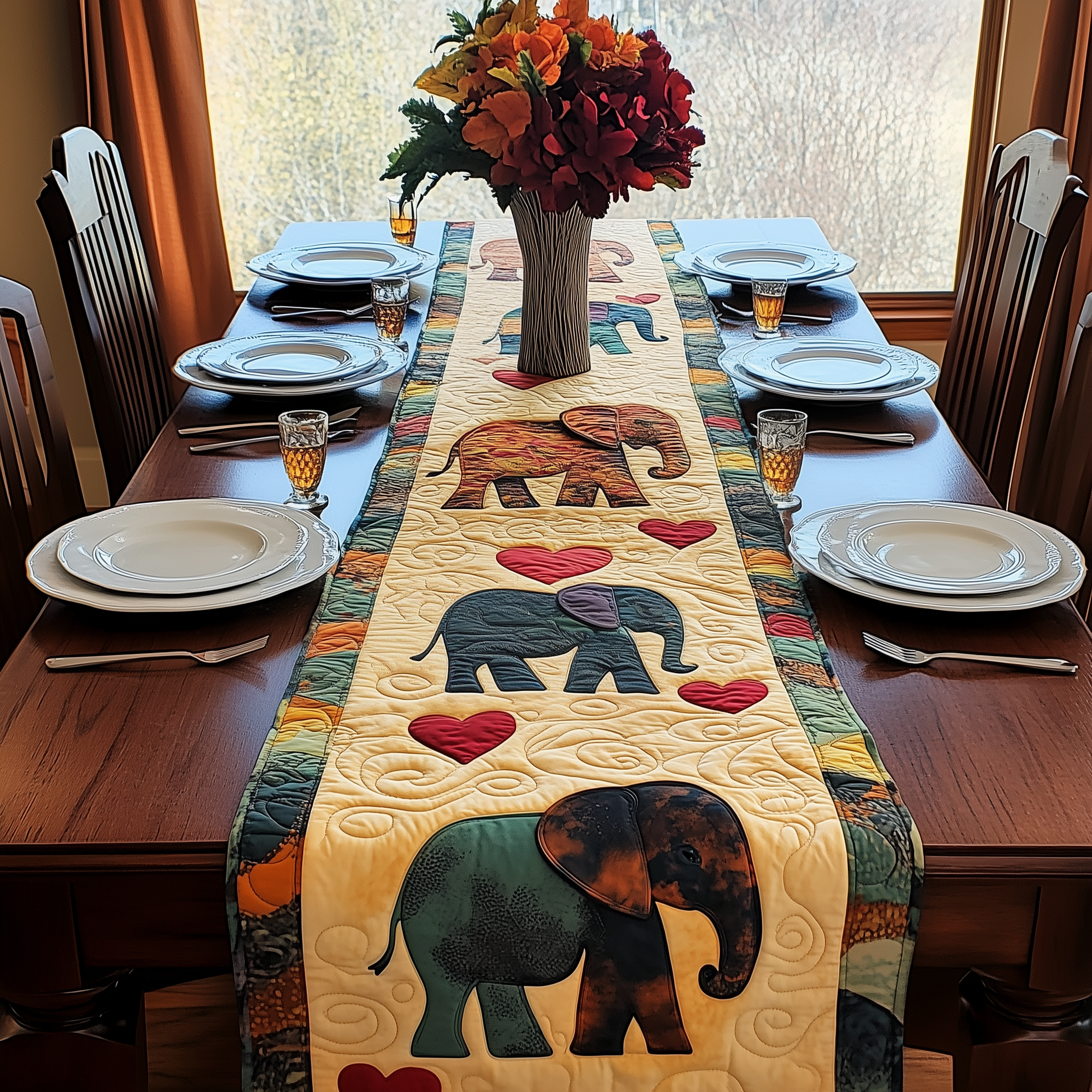 Valentine Elephant Love Quilted Table Runner GFTOAB2052
