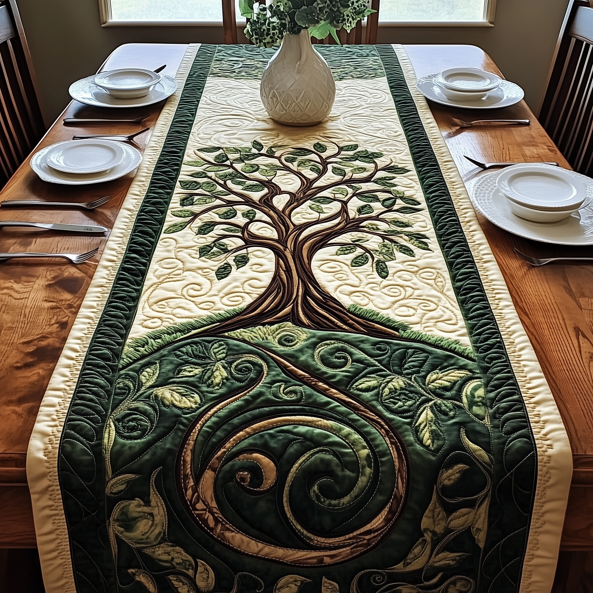 Ancient Celtic Tree Of Life Quilted Table Runner
