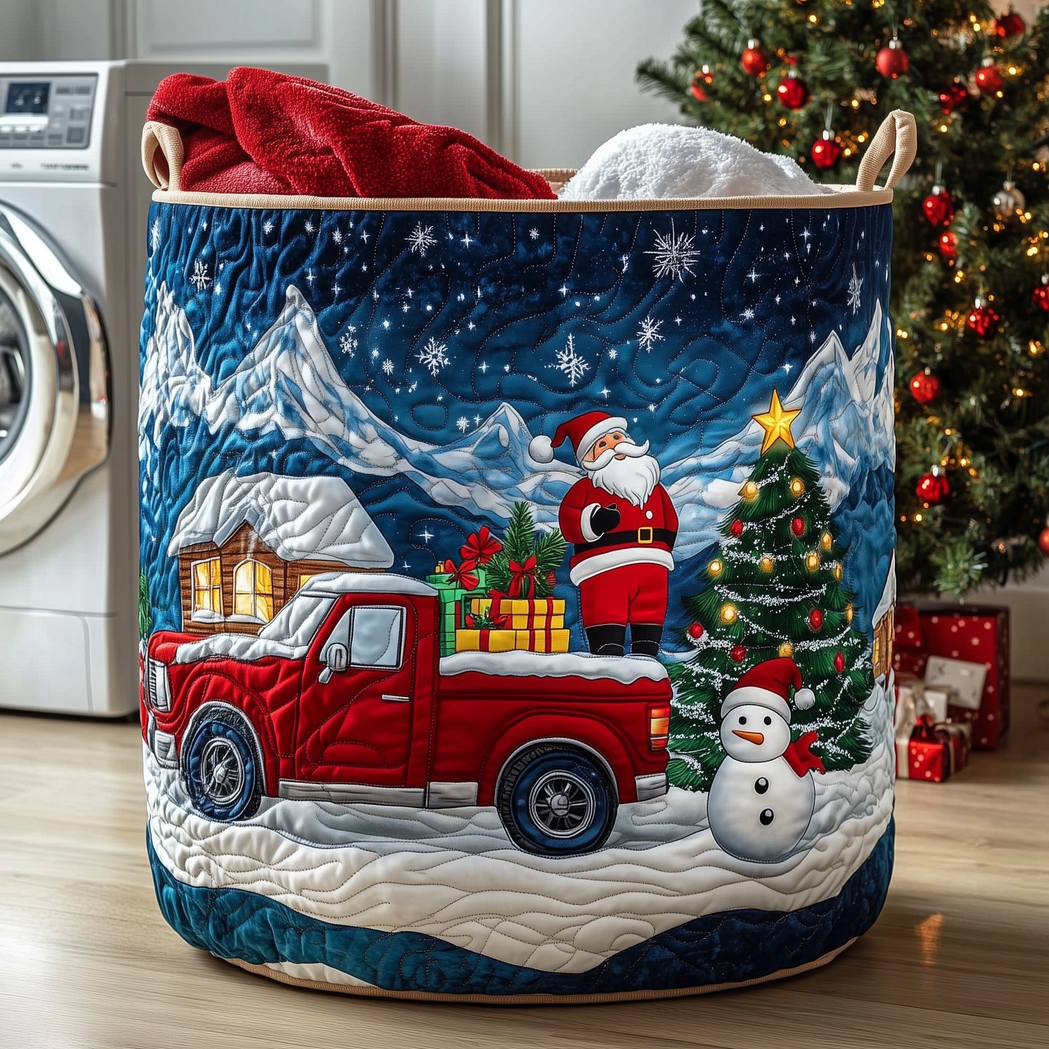 Santa Holiday Cheer Quilted Laundry Basket GFTOHD10144
