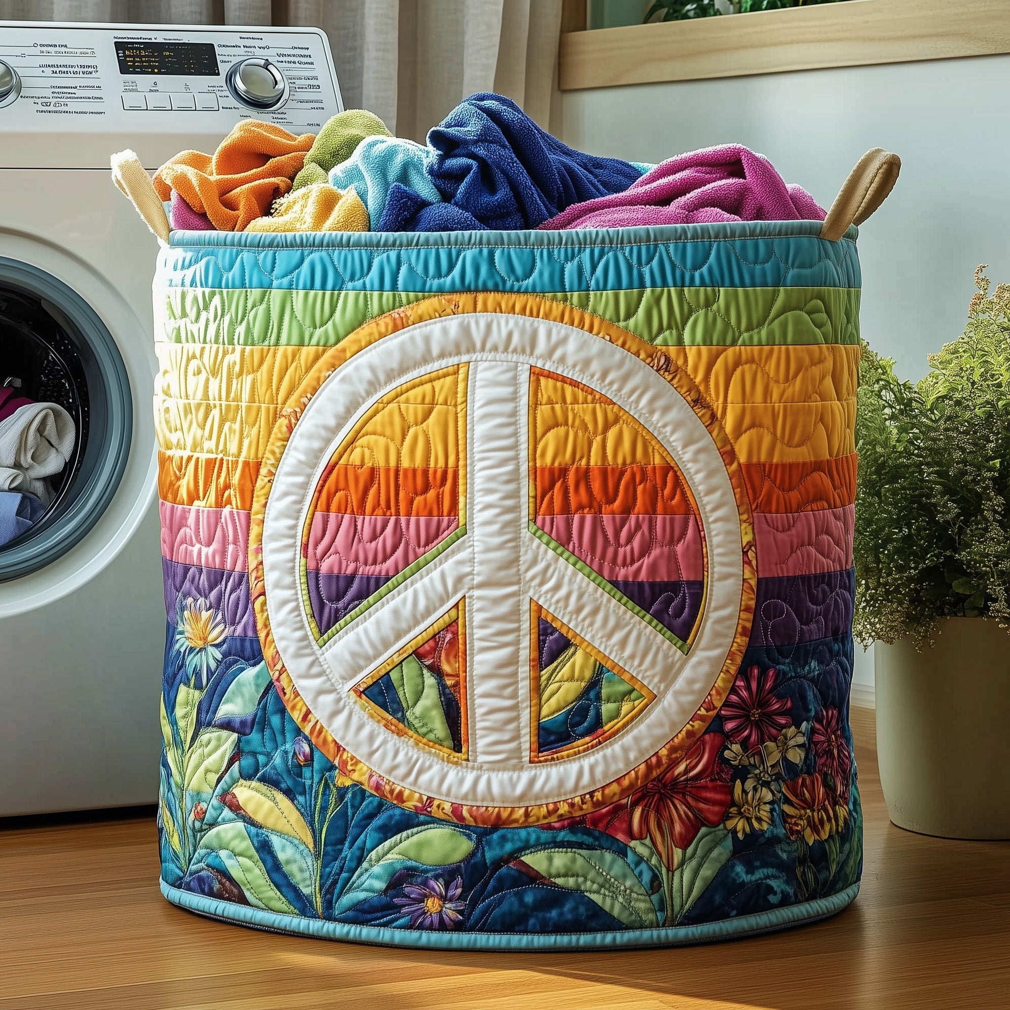 Hippe Peace Sign Quilted Laundry Basket GFTOHD10161