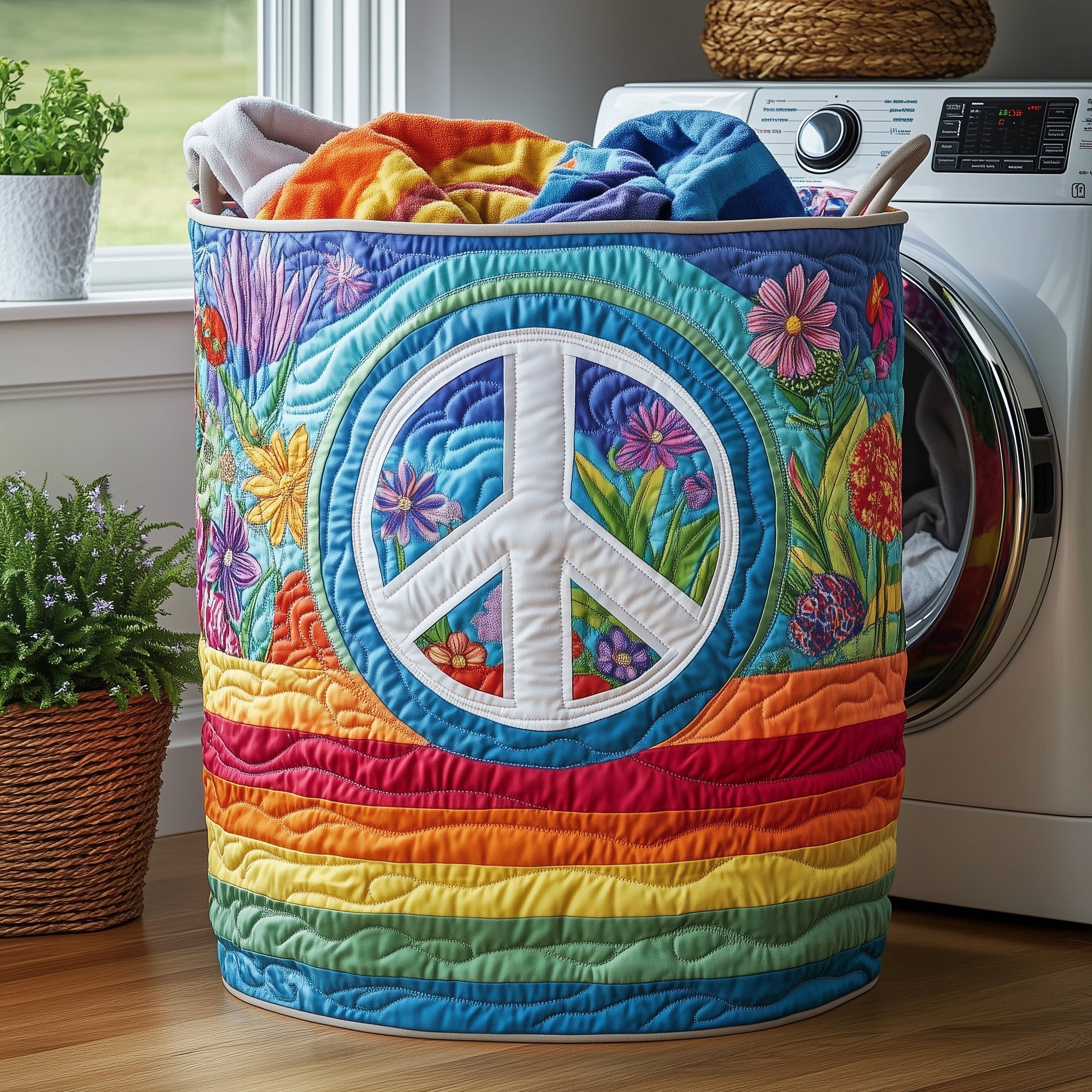 Hippe Peace Sign Quilted Laundry Basket GFTOHD10162