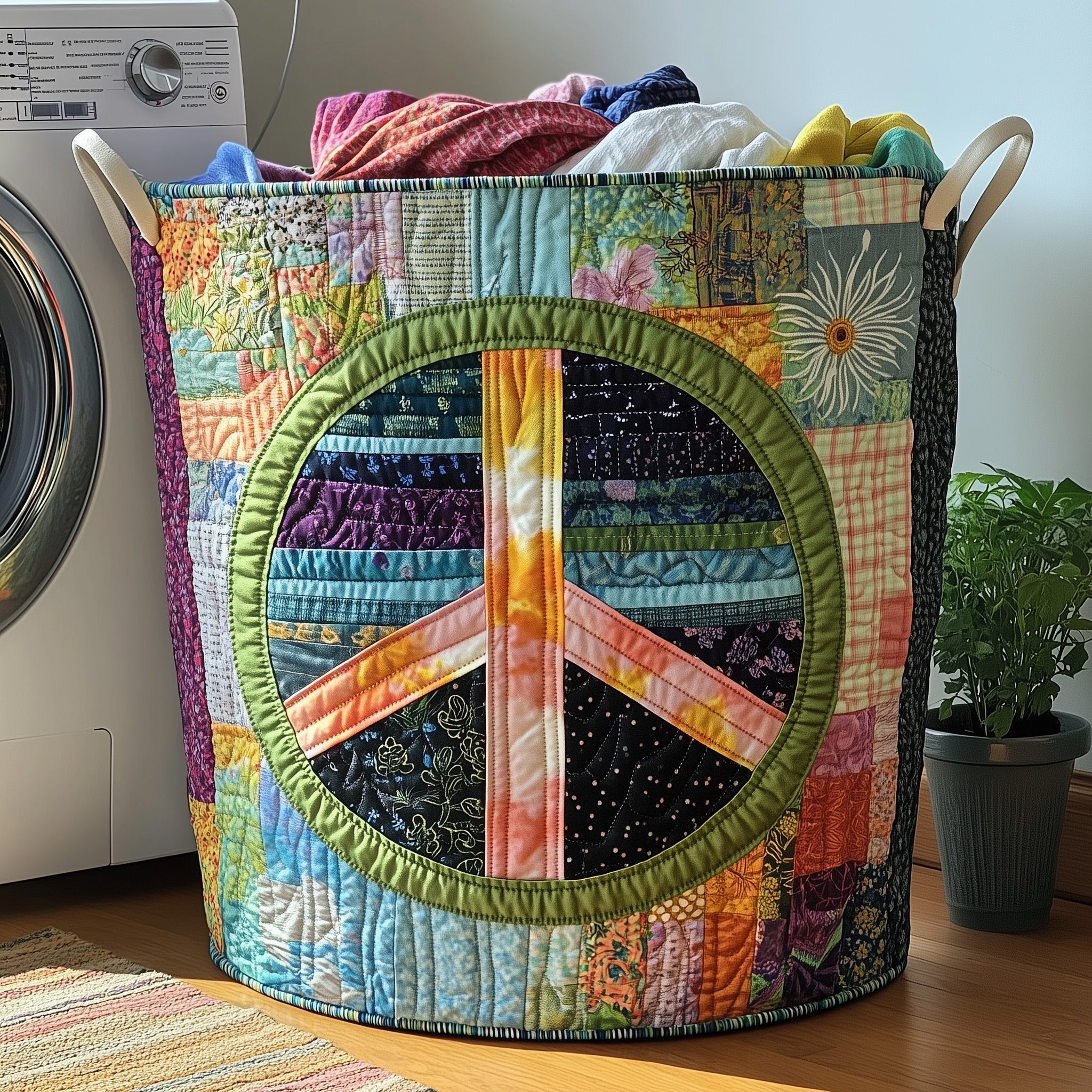 Hippe Peace Sign Quilted Laundry Basket GFTOHD10164