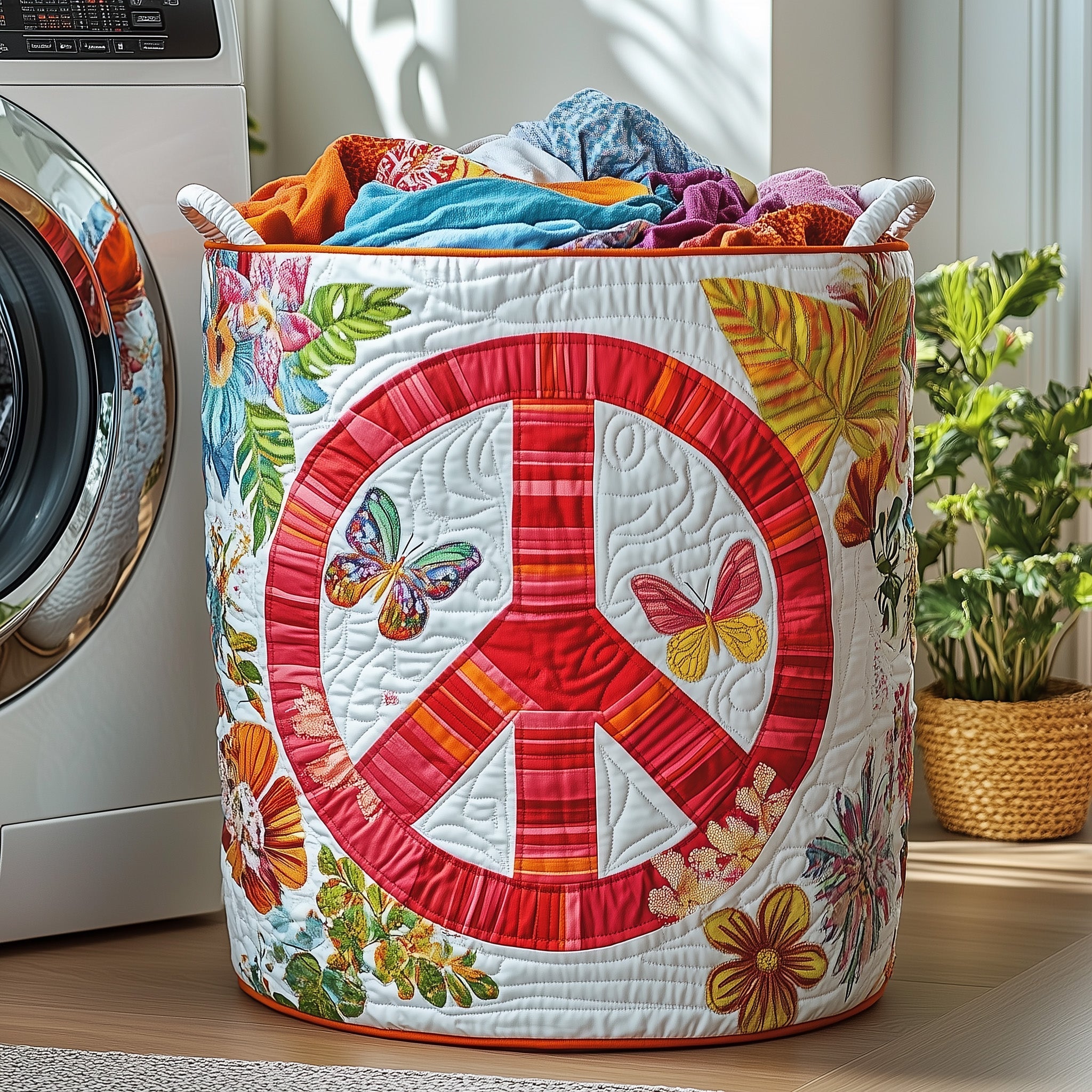 Hippe Peace Sign Quilted Laundry Basket GFTOHD10171