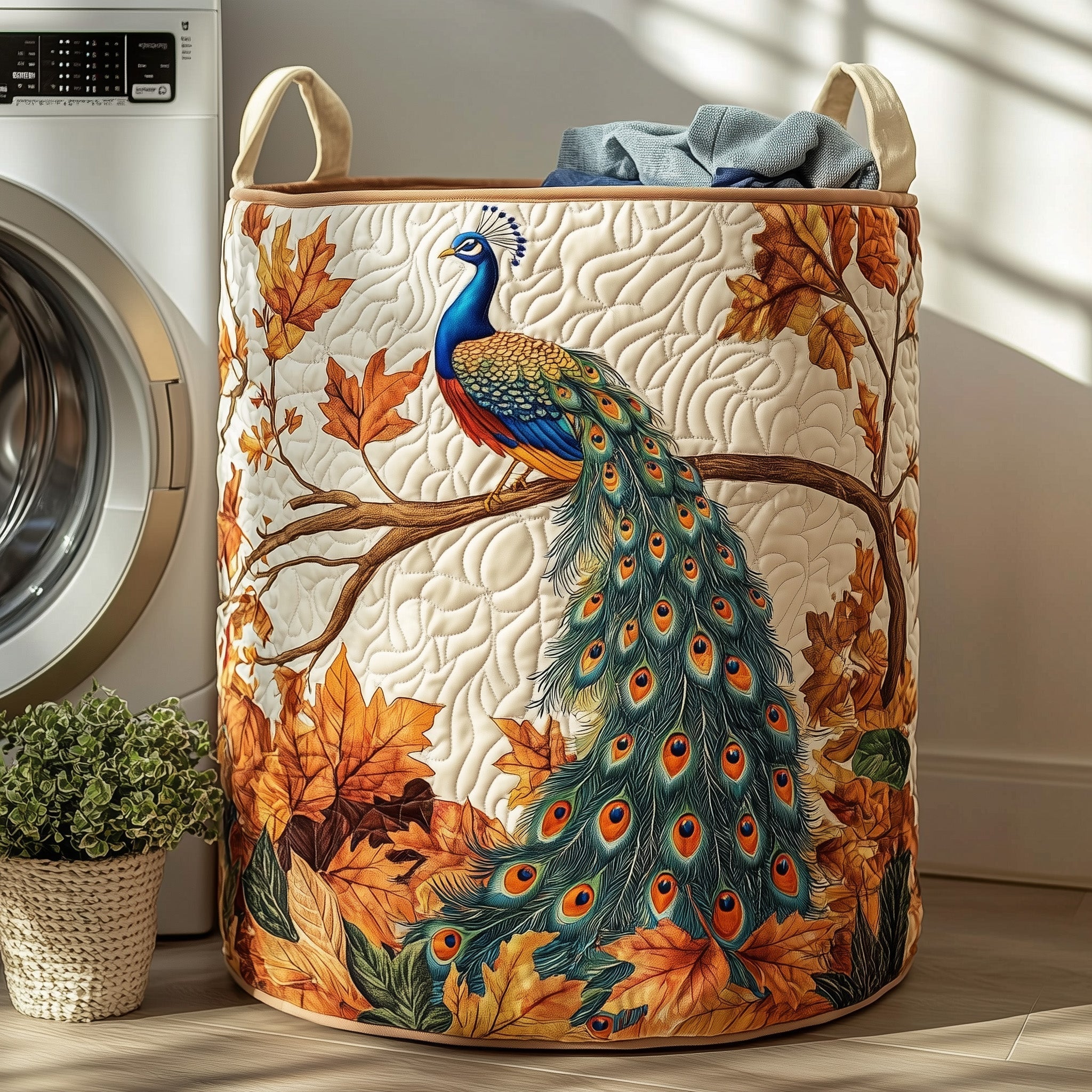 Elegant Peacock Quilted Laundry Basket GFTOHD10175