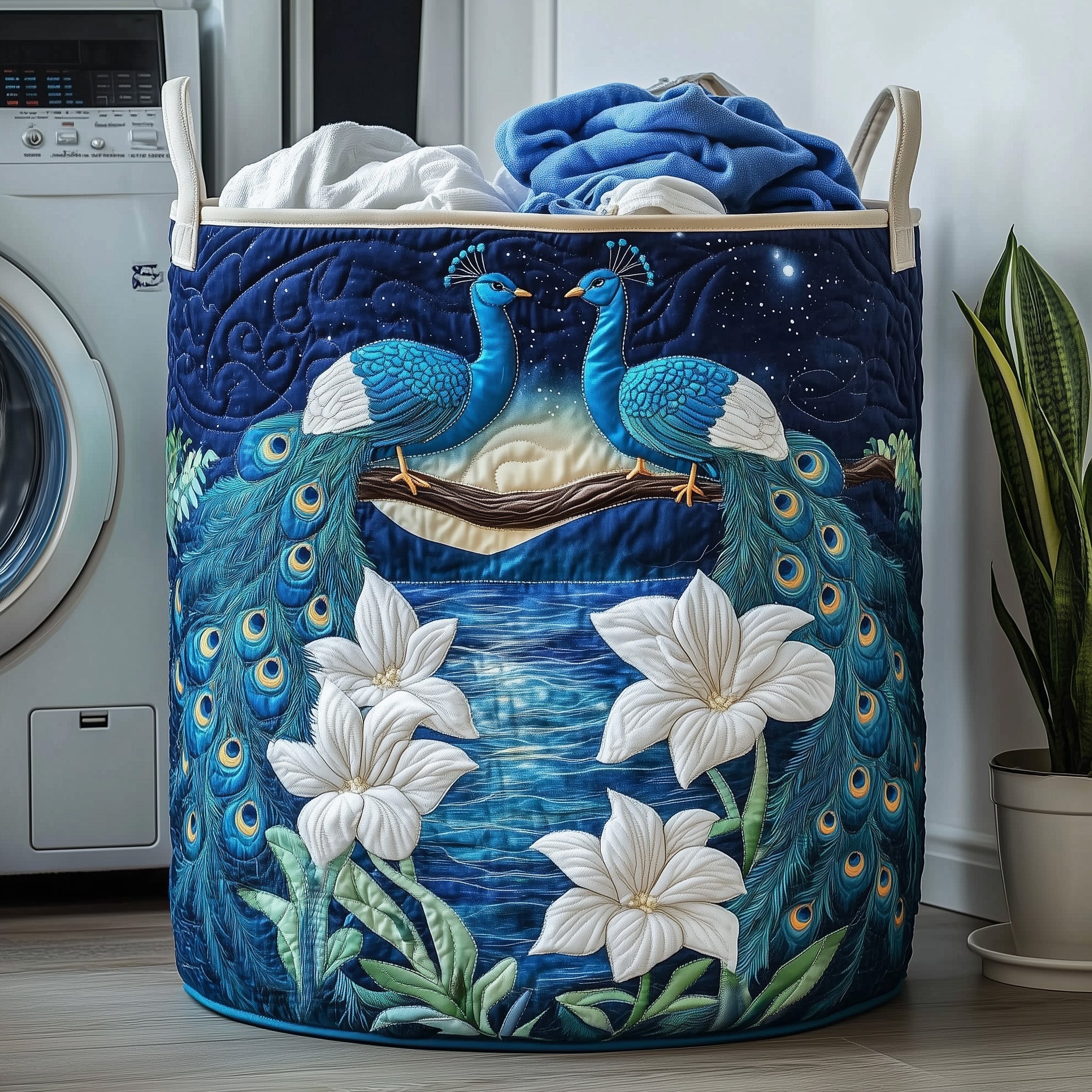 Elegant Peacock Quilted Laundry Basket GFTOHD10185