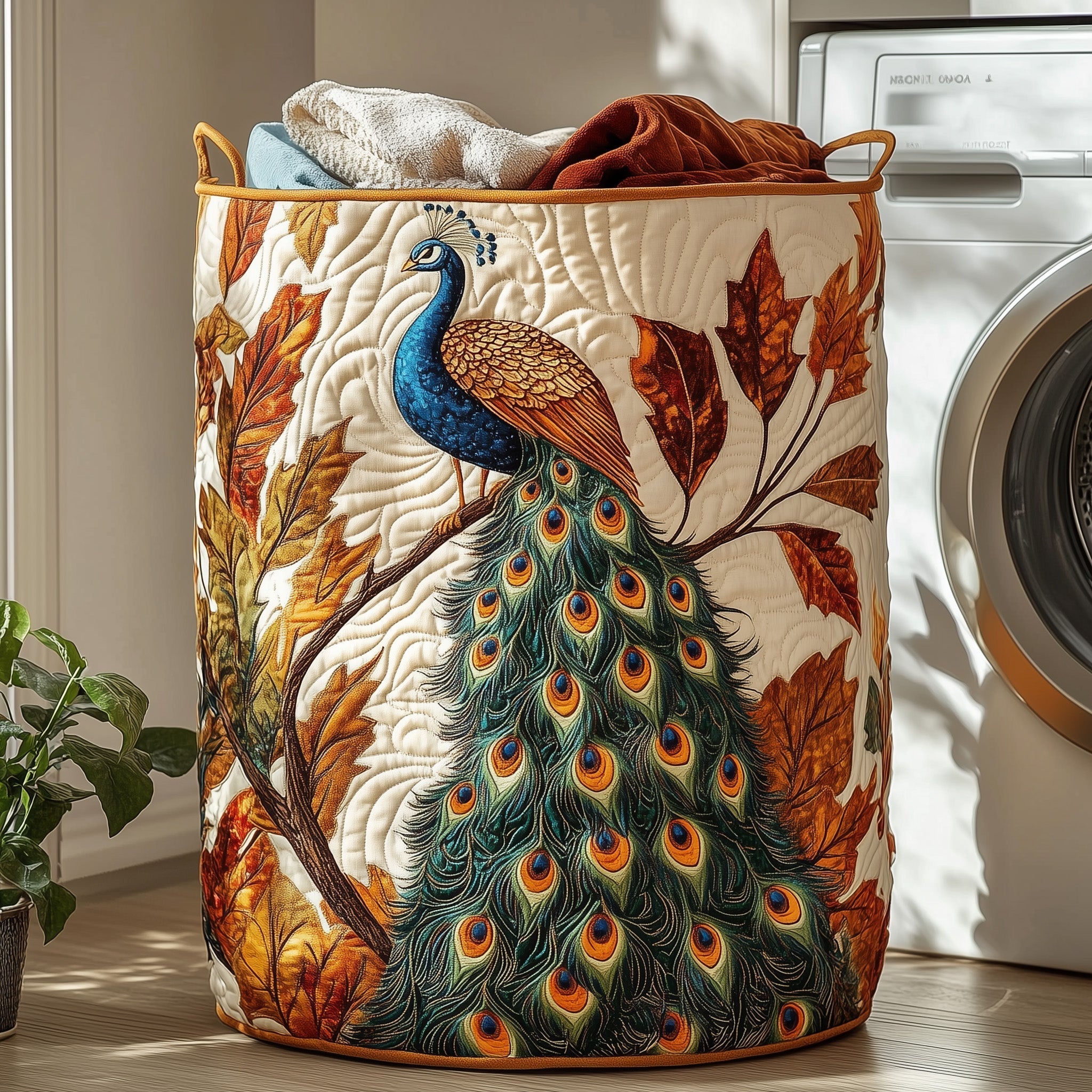 Elegant Peacock Quilted Laundry Basket GFTOHD10186