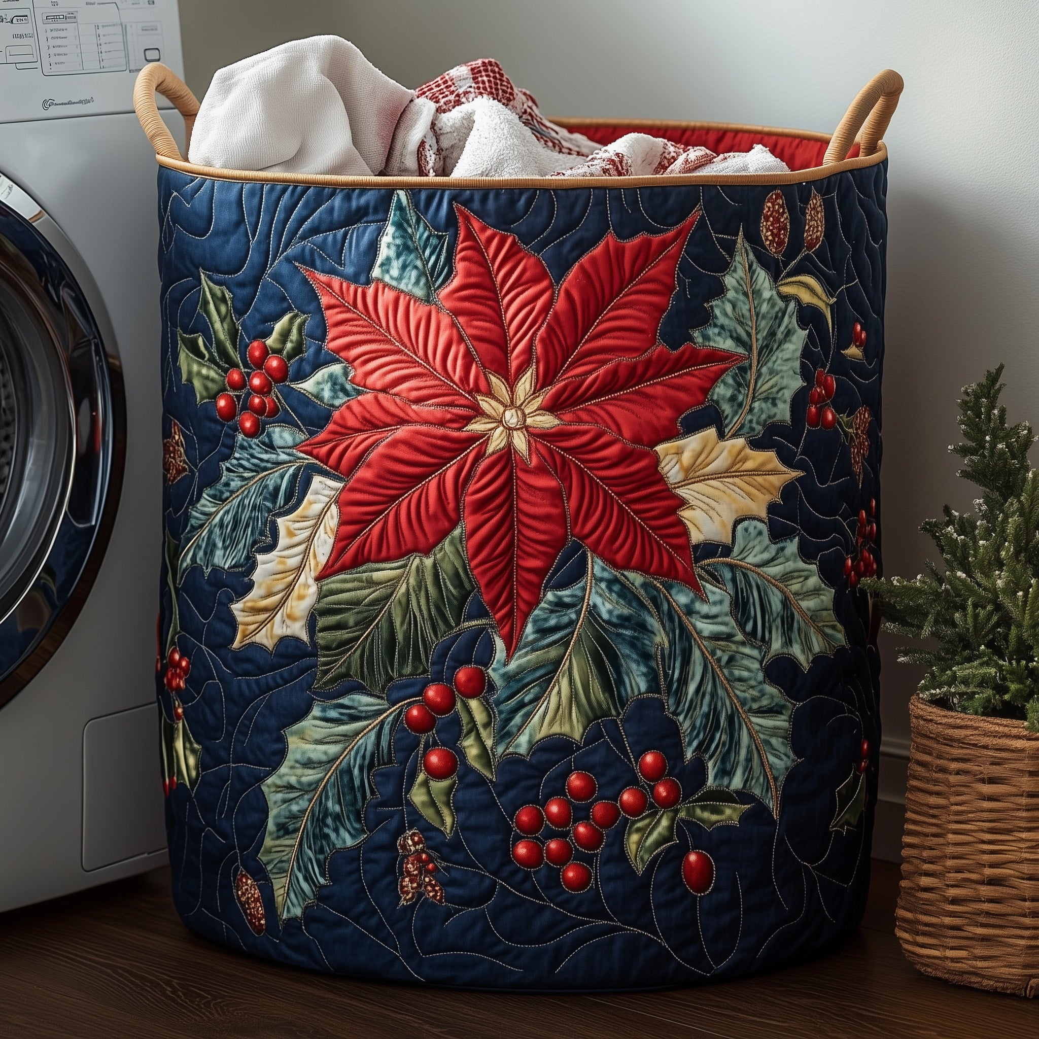 Poinsettia Bloom Quilted Laundry Basket GFTOHD10198