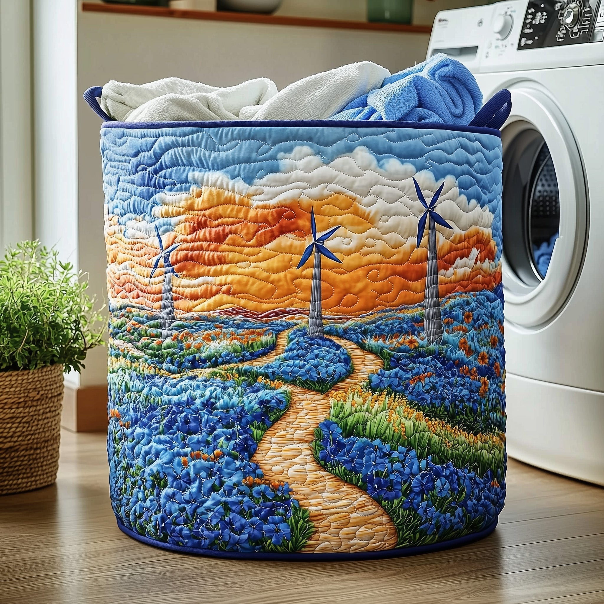 Windmill Landscape Quilted Laundry Basket GFTOHD10269