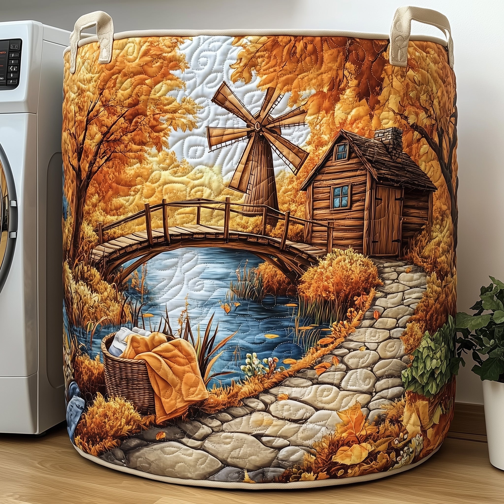 Rustic Windmill Quilted Laundry Basket GFTOHD10274