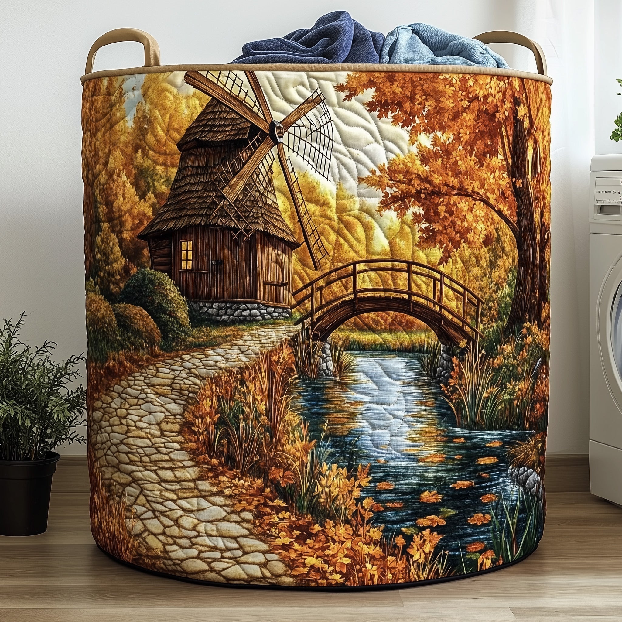 Rustic Windmill Quilted Laundry Basket GFTOHD10275