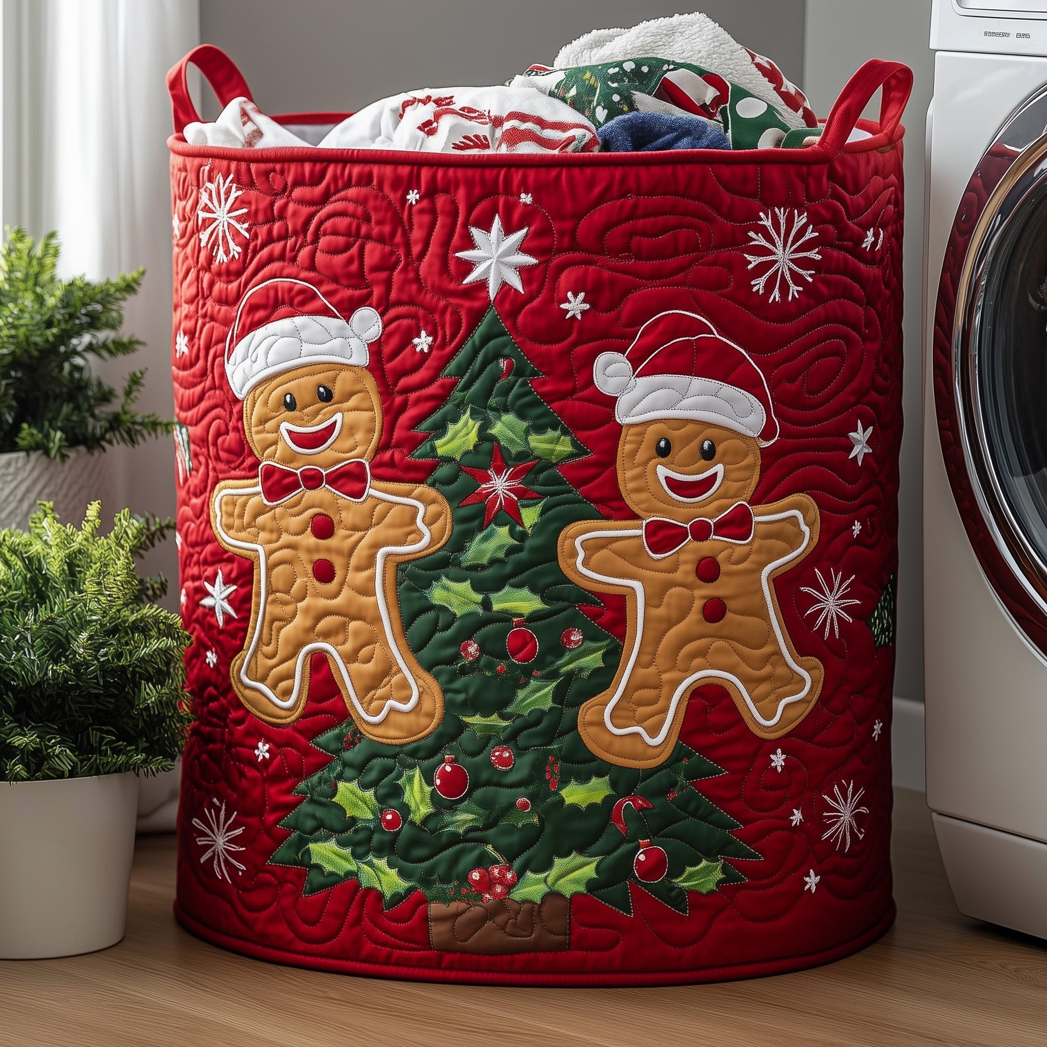 Festive Gingerbread Quilted Laundry Basket GFTOHD10277