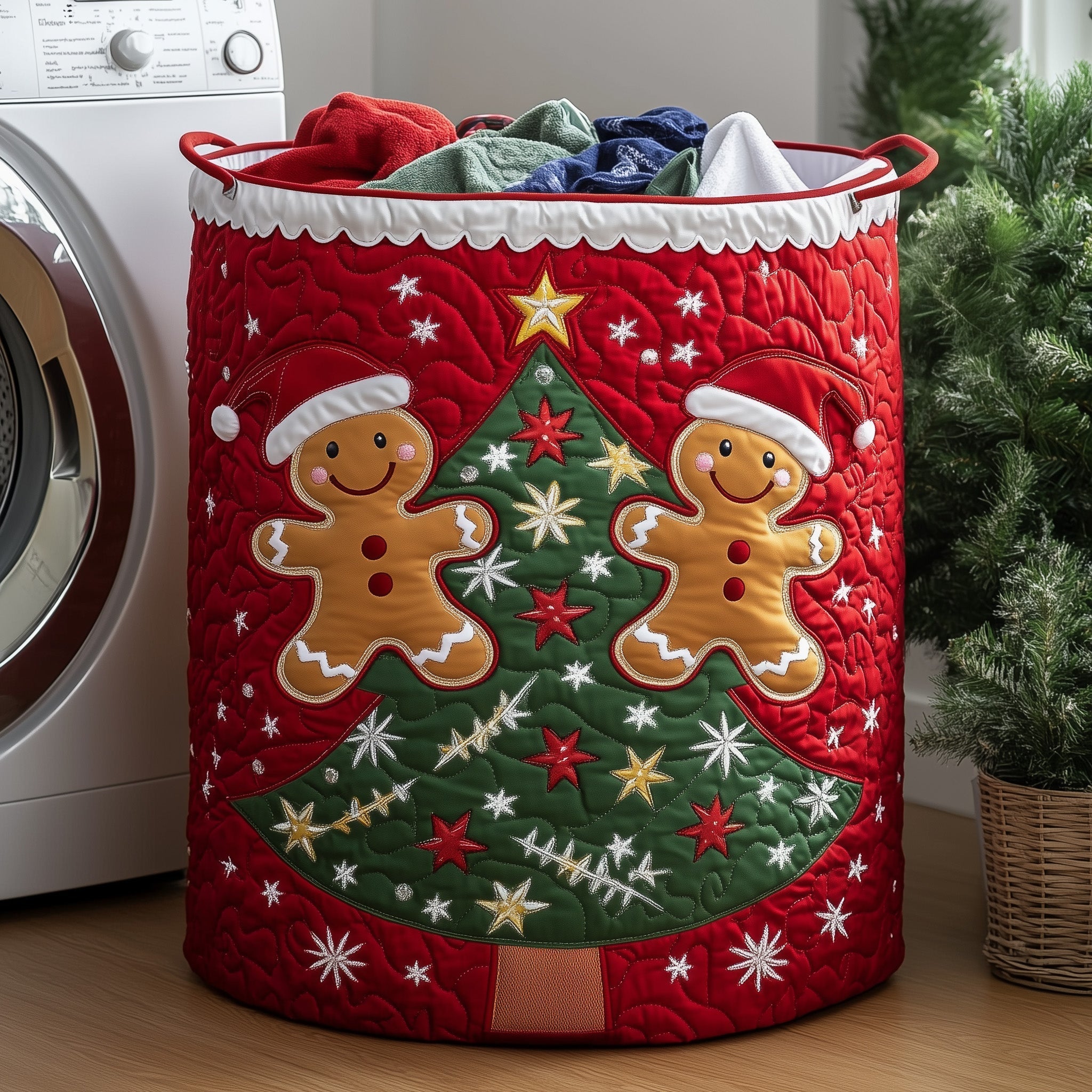 Festive Gingerbread Quilted Laundry Basket GFTOHD10278