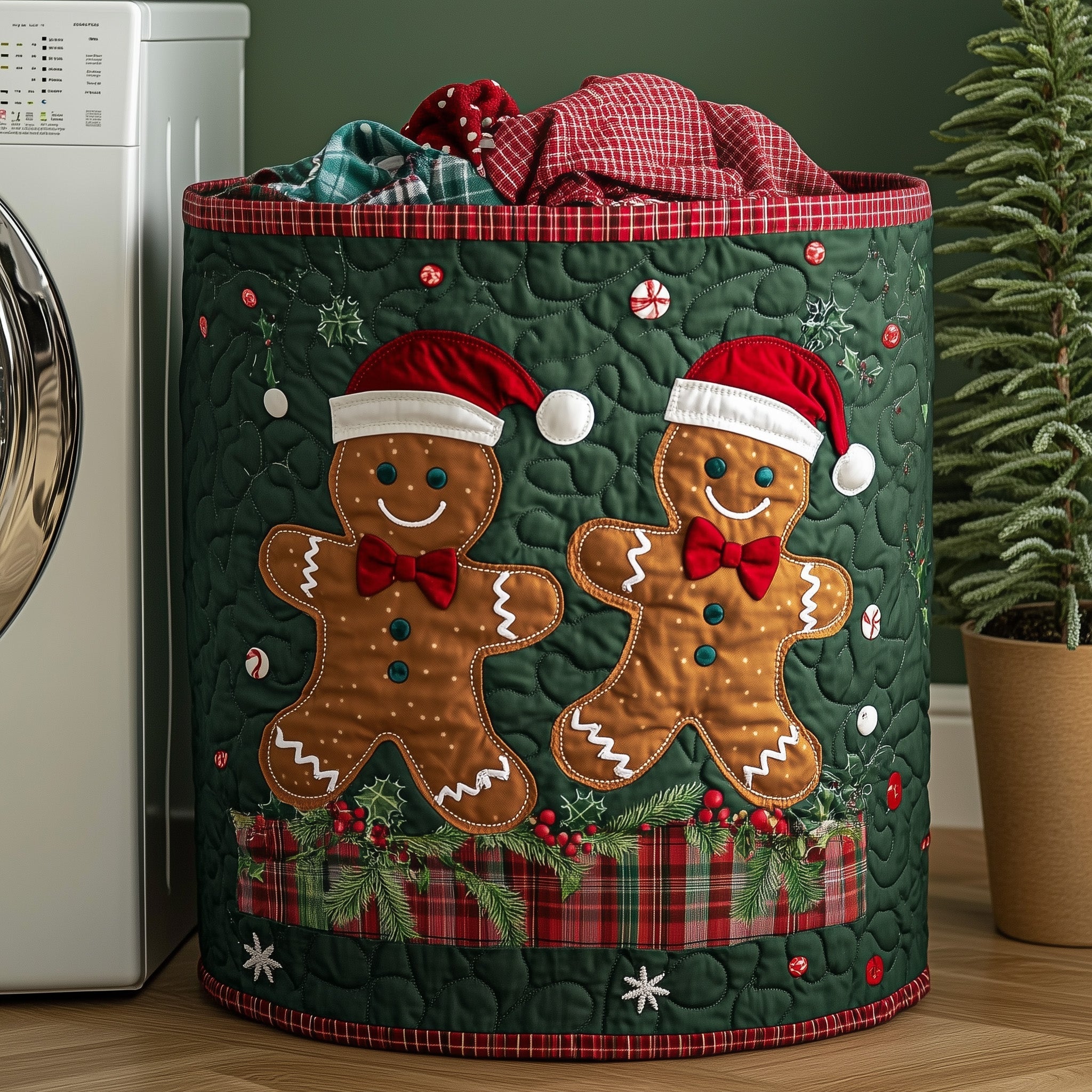 Festive Gingerbread Quilted Laundry Basket GFTOHD10279