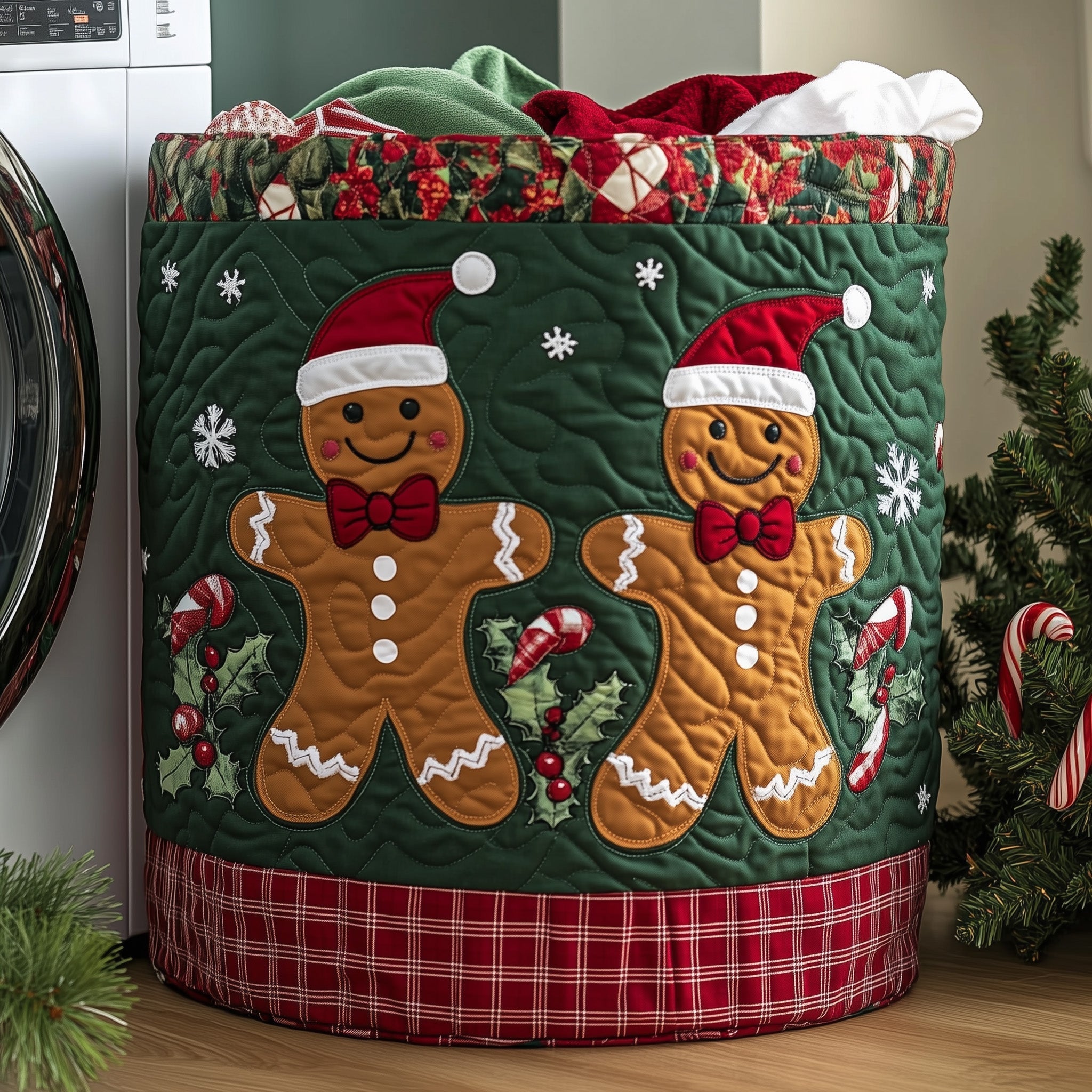 Festive Gingerbread Quilted Laundry Basket GFTOHD10280