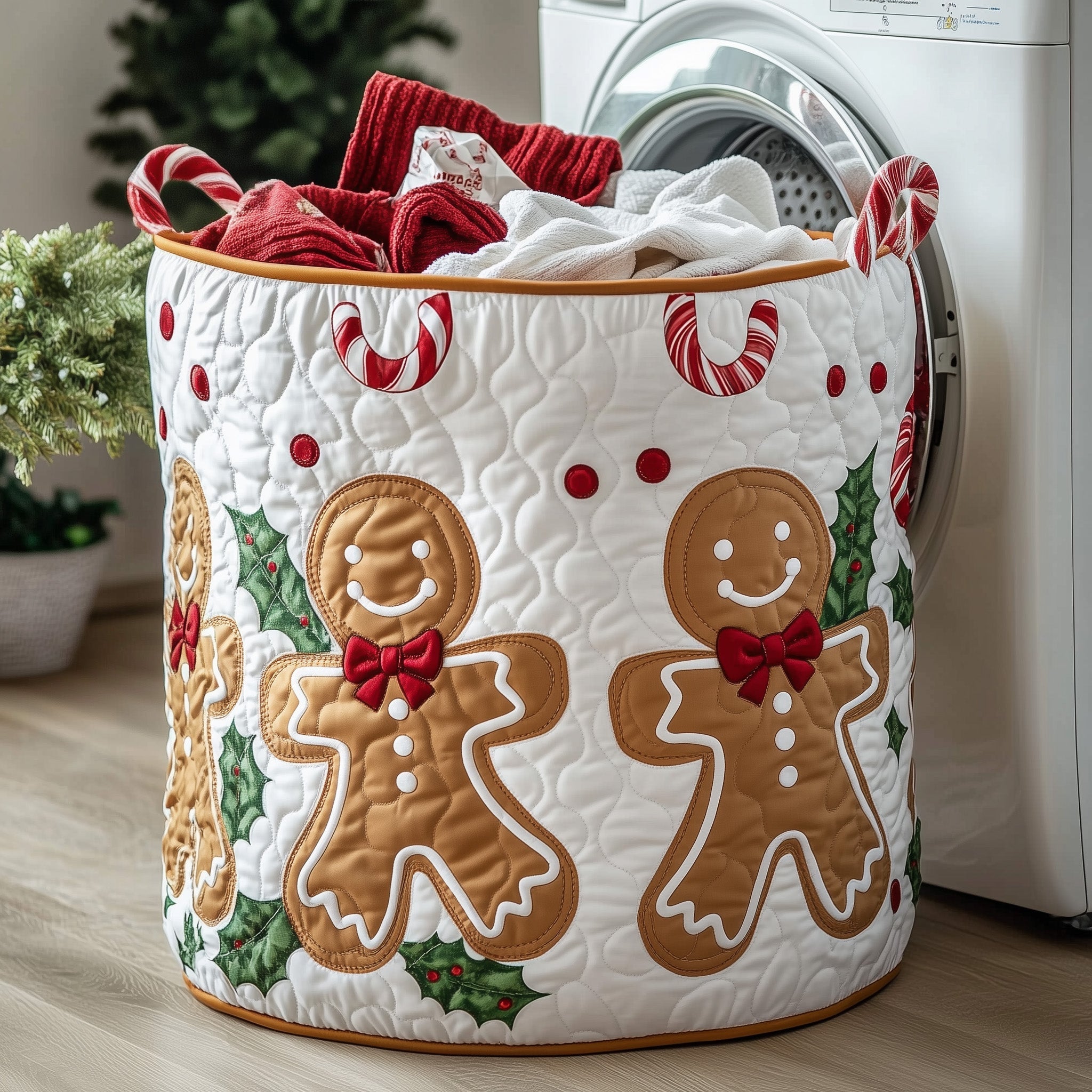Festive Gingerbread Quilted Laundry Basket GFTOHD10281