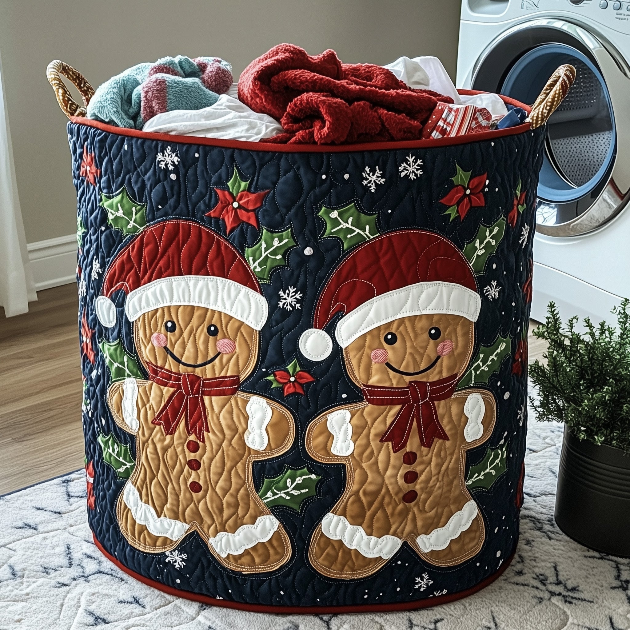 Festive Gingerbread Quilted Laundry Basket GFTOHD10284