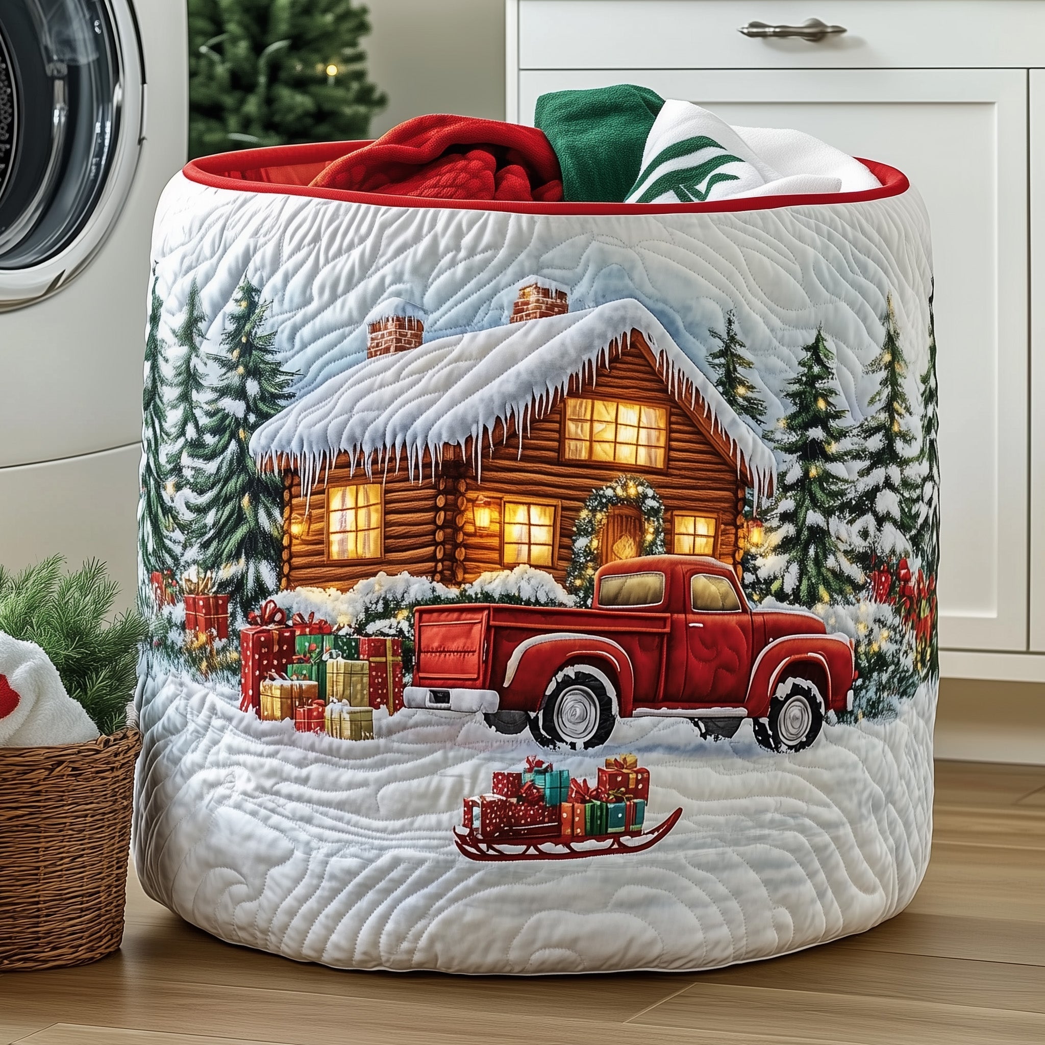 Snow Cabin Quilted Laundry Basket GFTOHD10301