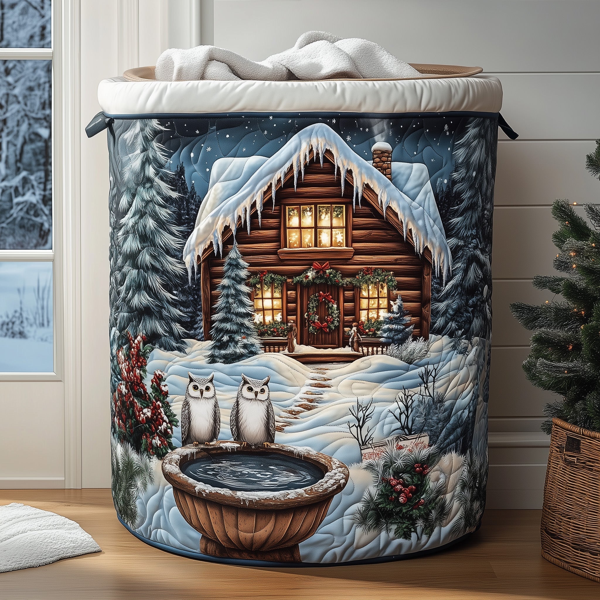Snow Cabin Quilted Laundry Basket GFTOHD10305