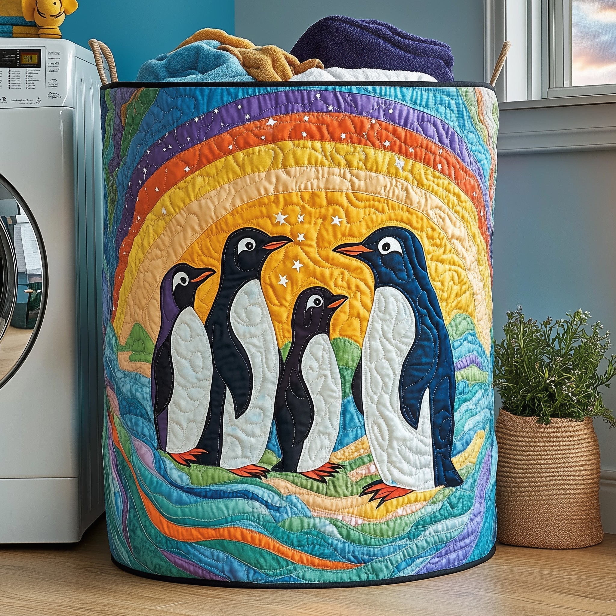 Penguin Heaven Quilted Laundry Basket GFTOHD10306