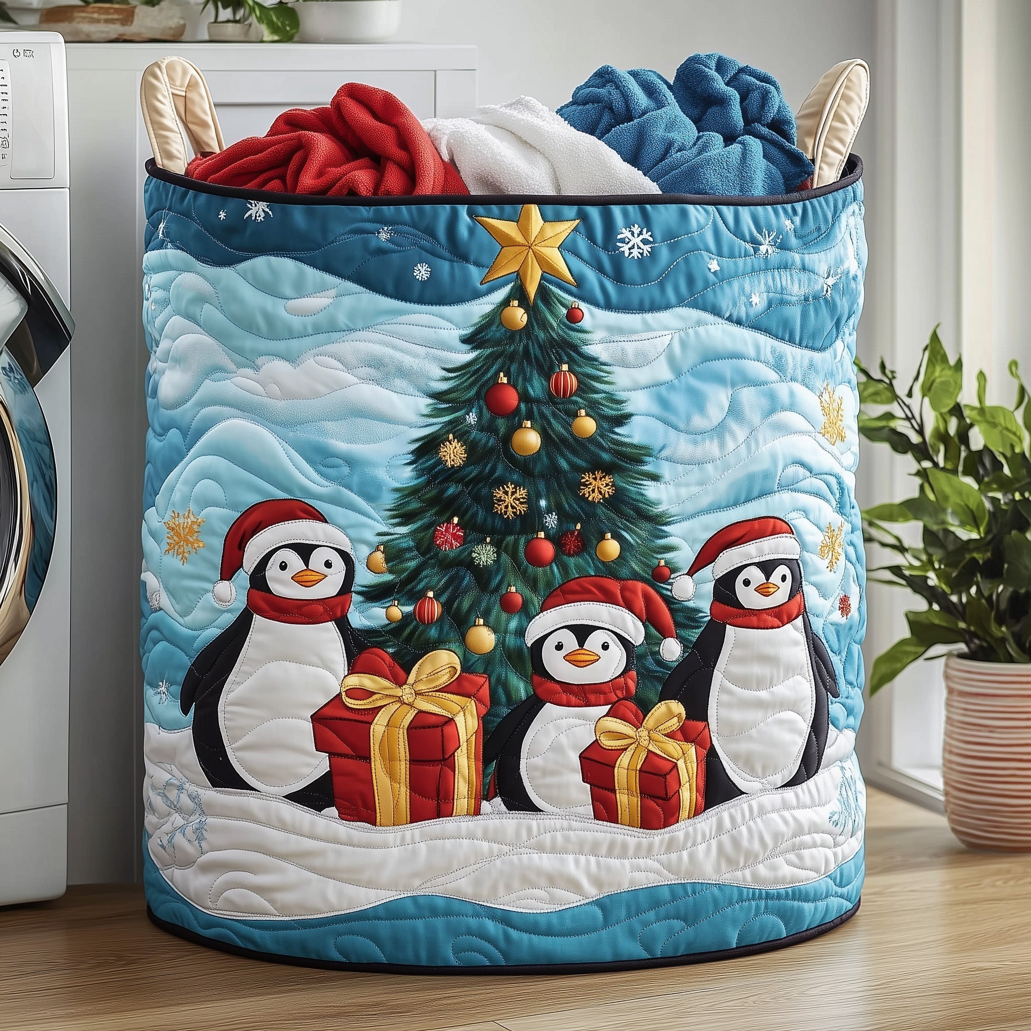 Penguin Heaven Quilted Laundry Basket GFTOHD10309