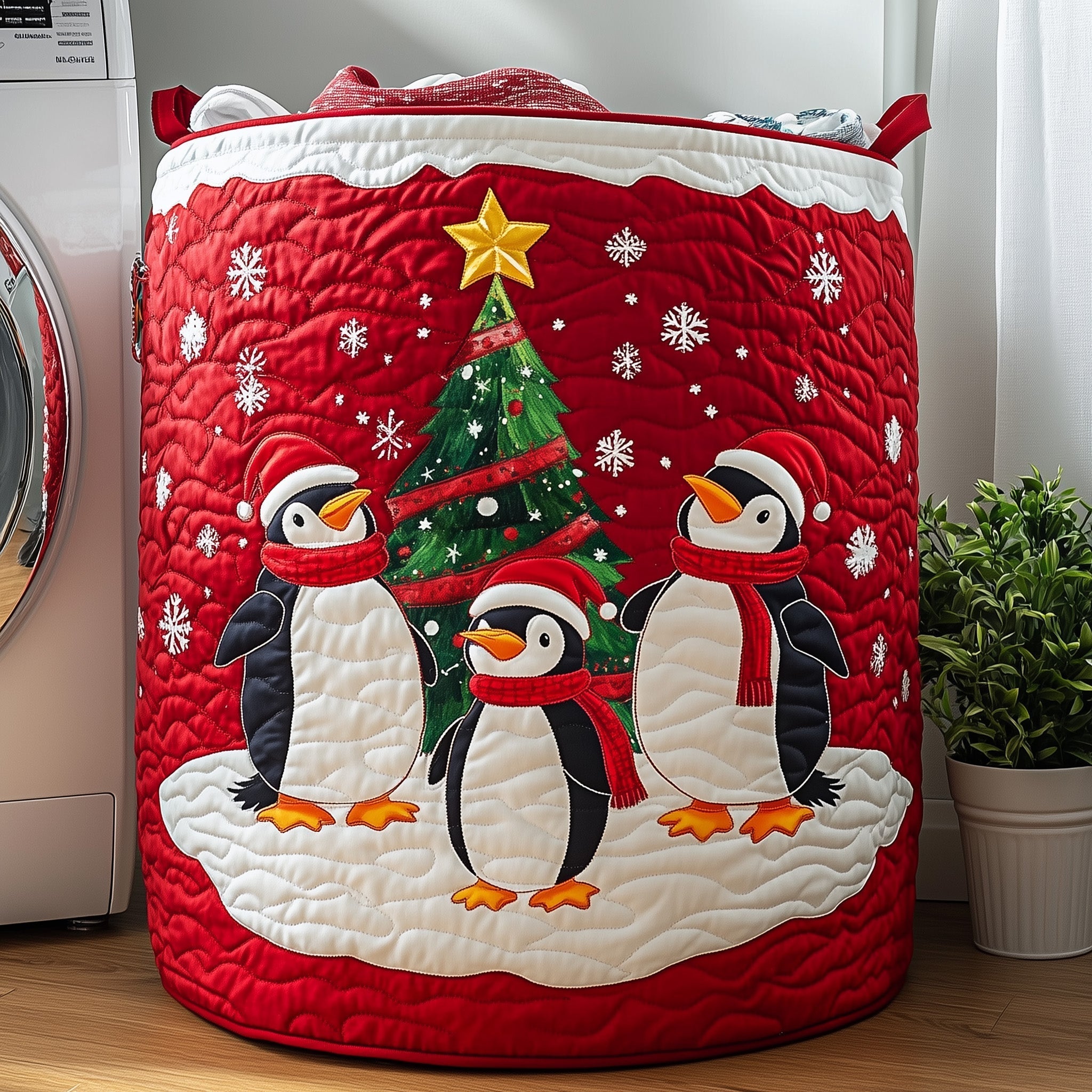 Penguin Heaven Quilted Laundry Basket GFTOHD10314