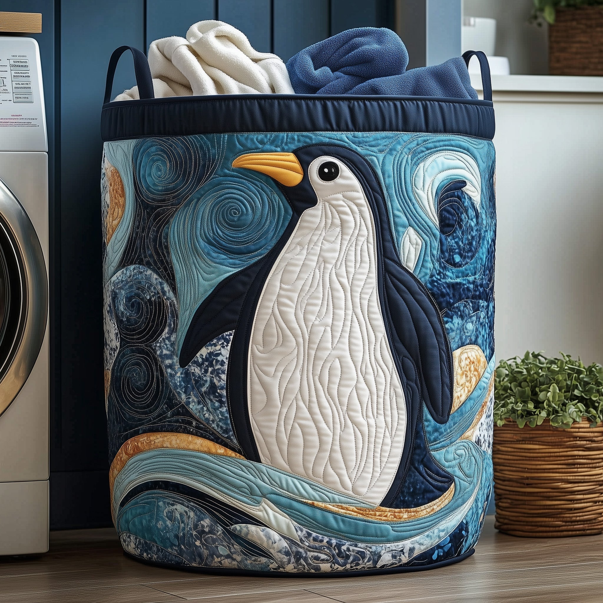 Penguin Heaven Quilted Laundry Basket GFTOHD10315