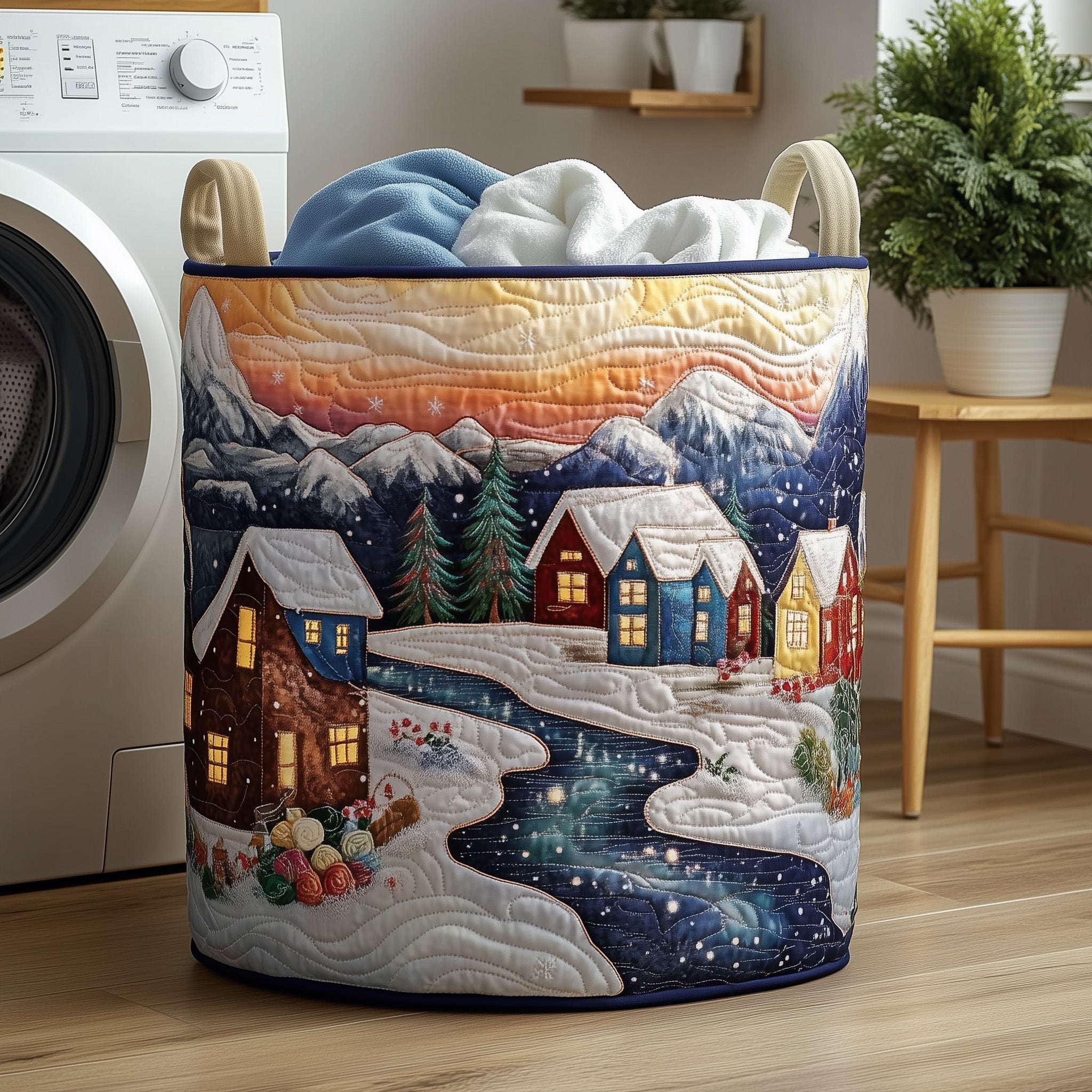 Snowy Village Quilted Laundry Basket GFTOHD10321