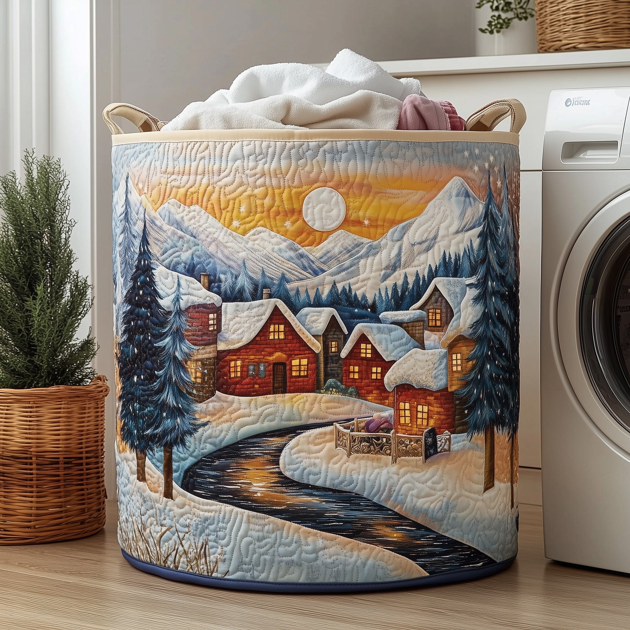 Snowy Village Quilted Laundry Basket GFTOHD10322