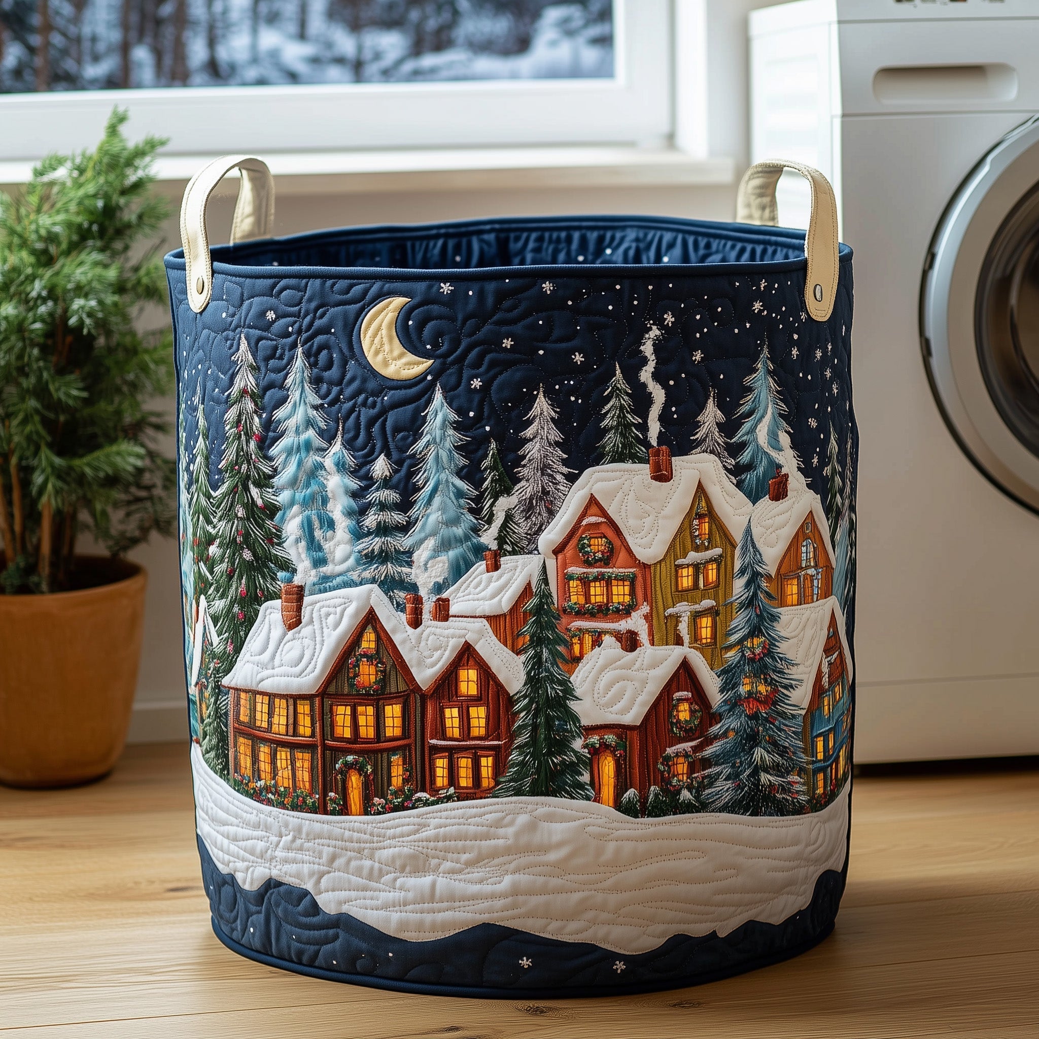 Peaceful Snow Village Quilted Laundry Basket GFTOHD10328