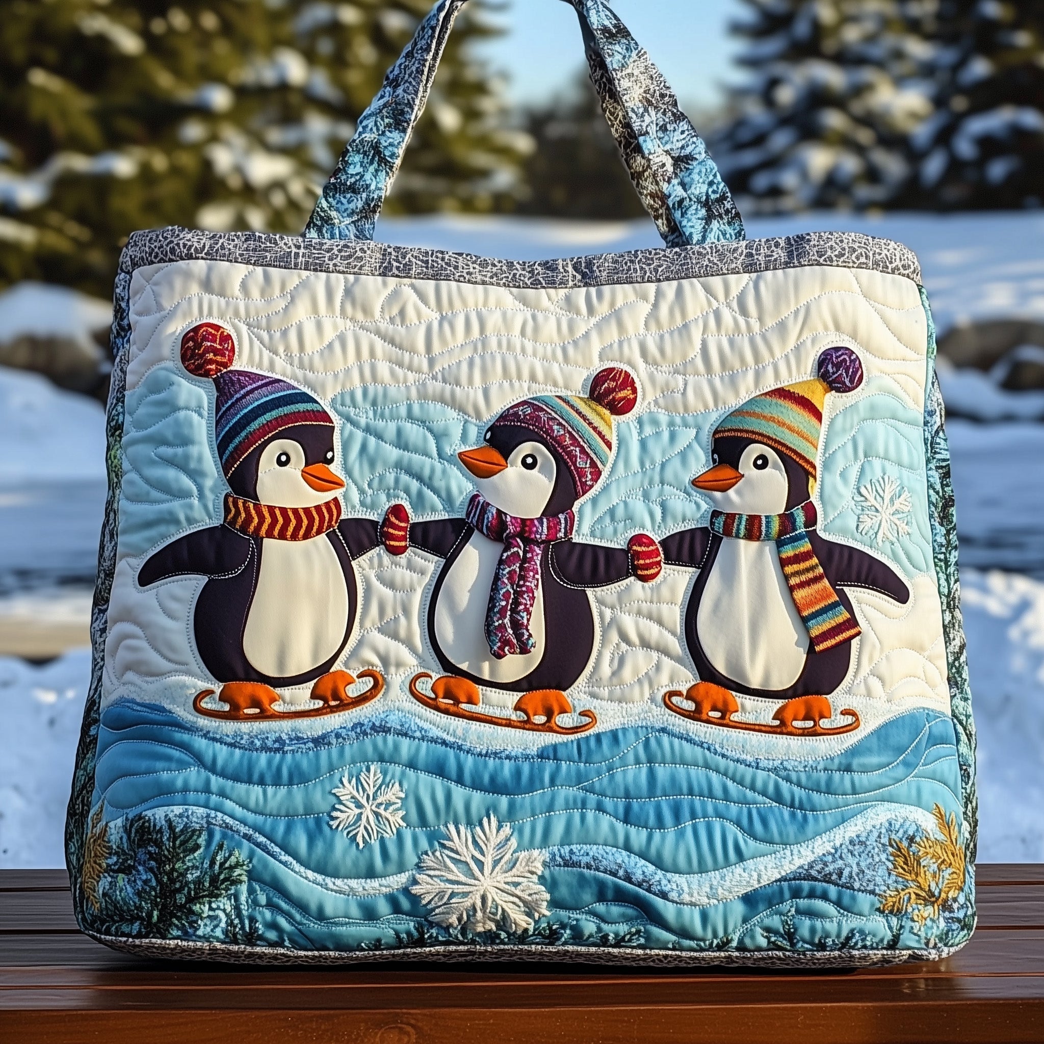 Snowy Penguin Friends Quilted Tote Bag GFTOHD10351