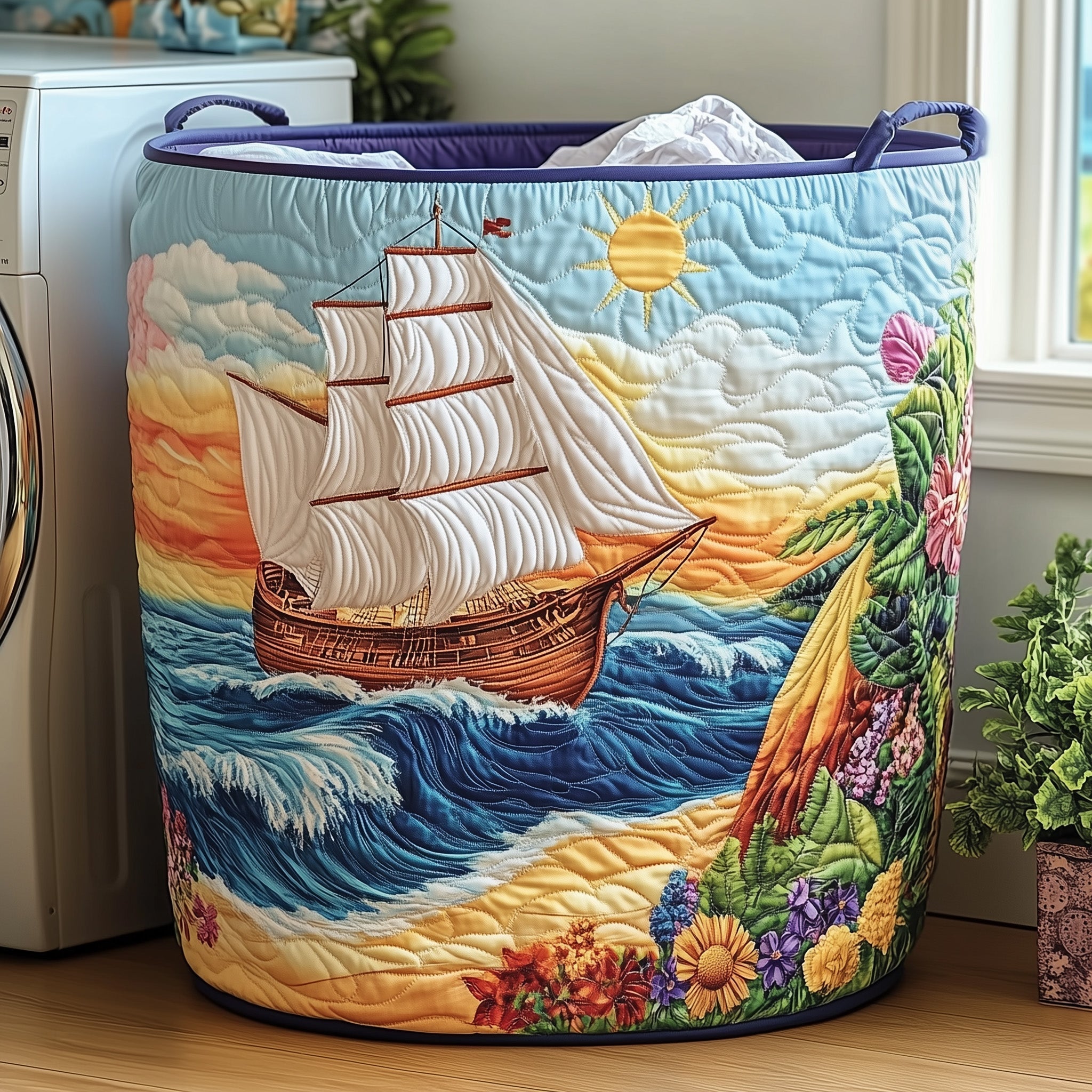 Sailling Ship Quilted Laundry Basket GFTOHD10400