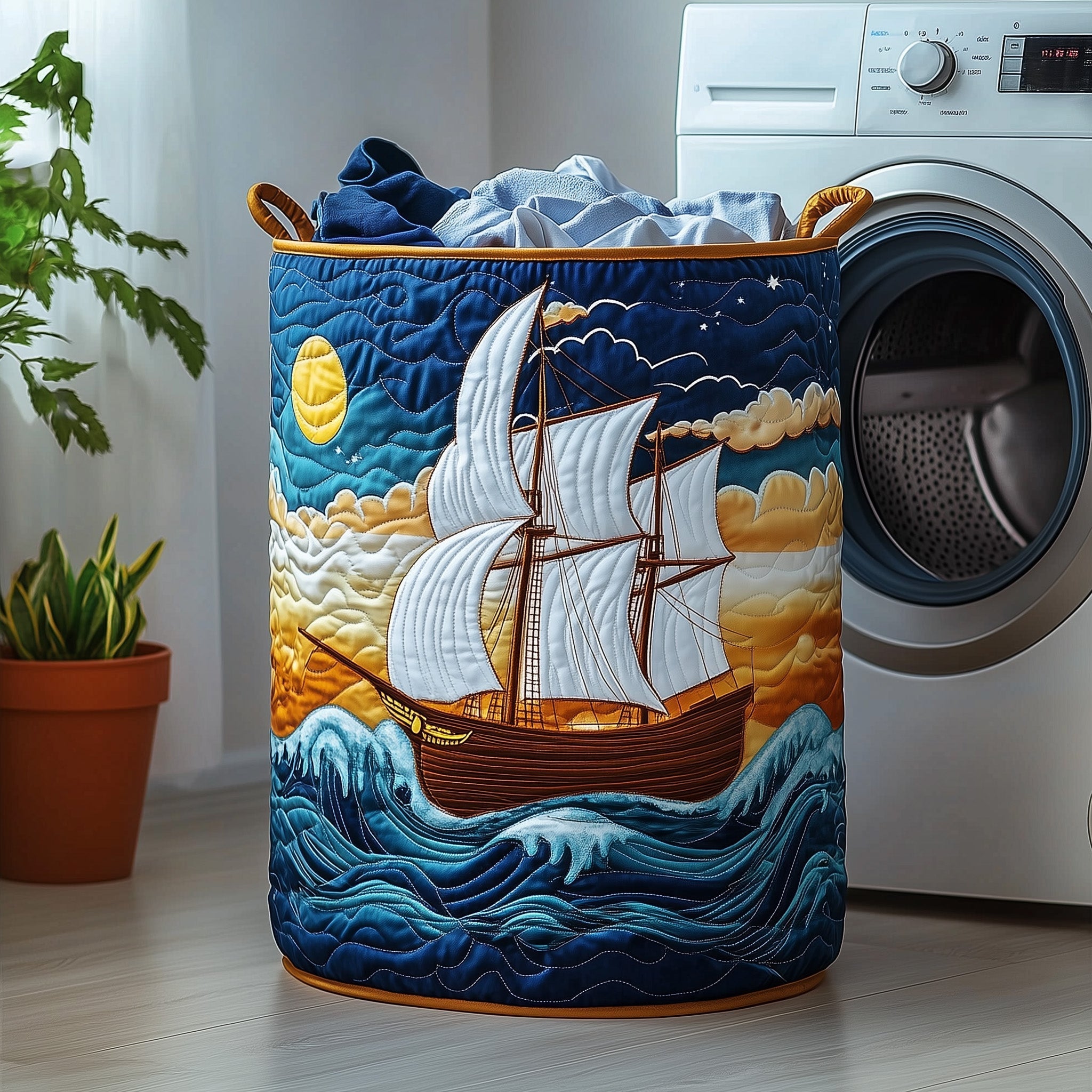 Sailling Ship Quilted Laundry Basket GFTOHD10406