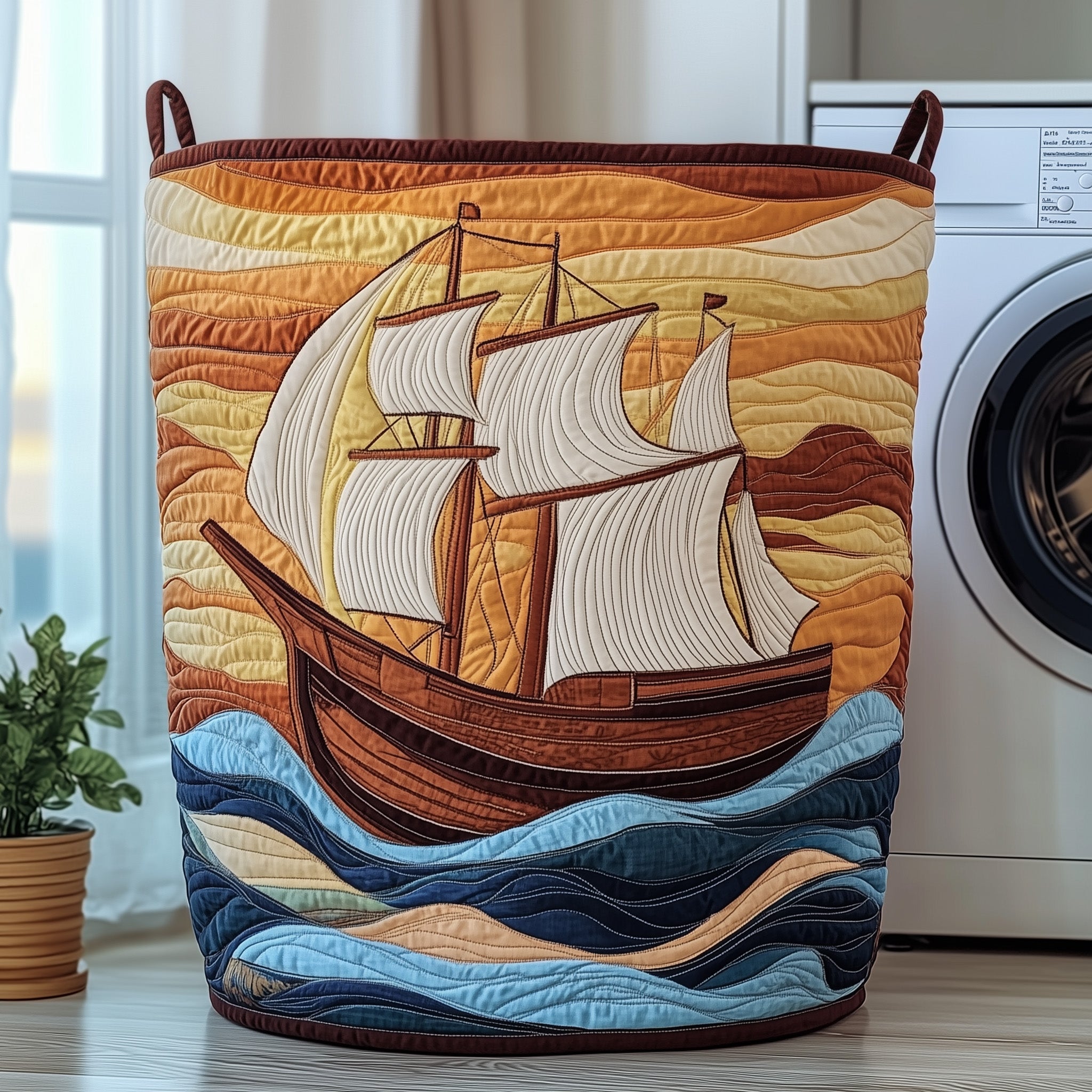 Sailling Ship Quilted Laundry Basket GFTOHD10409