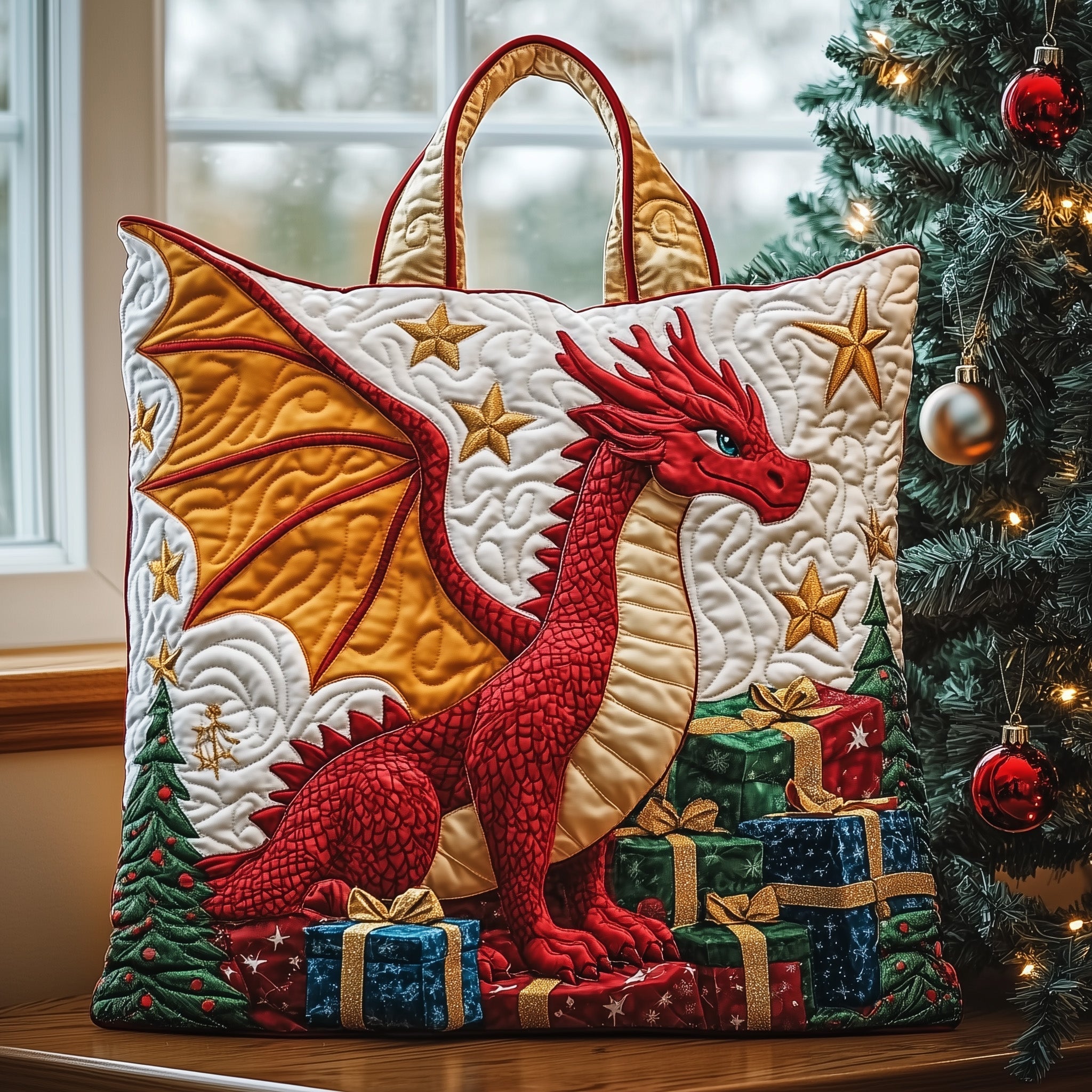 The Christmas Dragon Quilted Tote Bag GFTOHD10434