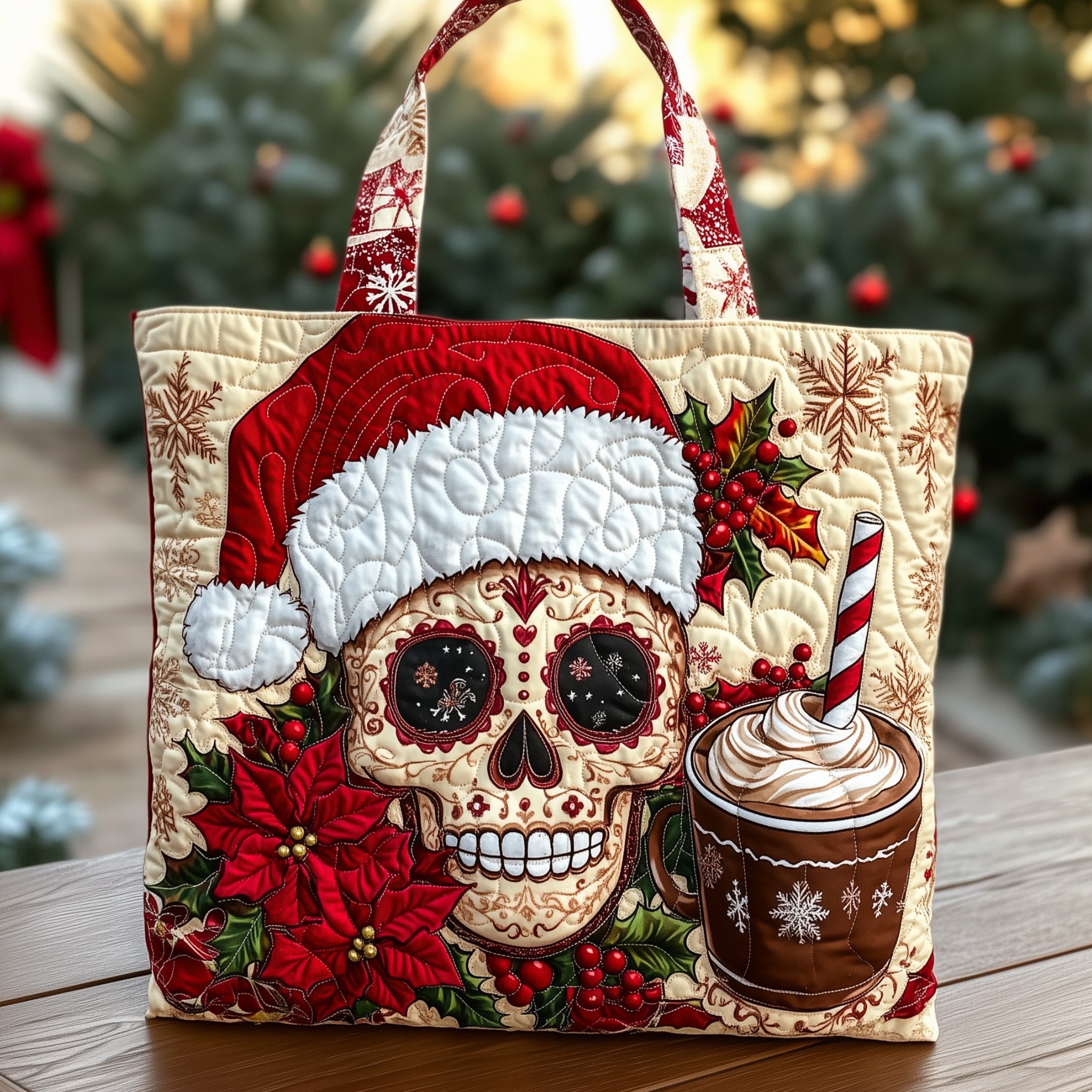 Christmas Sugar Skull Quilted Tote Bag GFTOHD10626