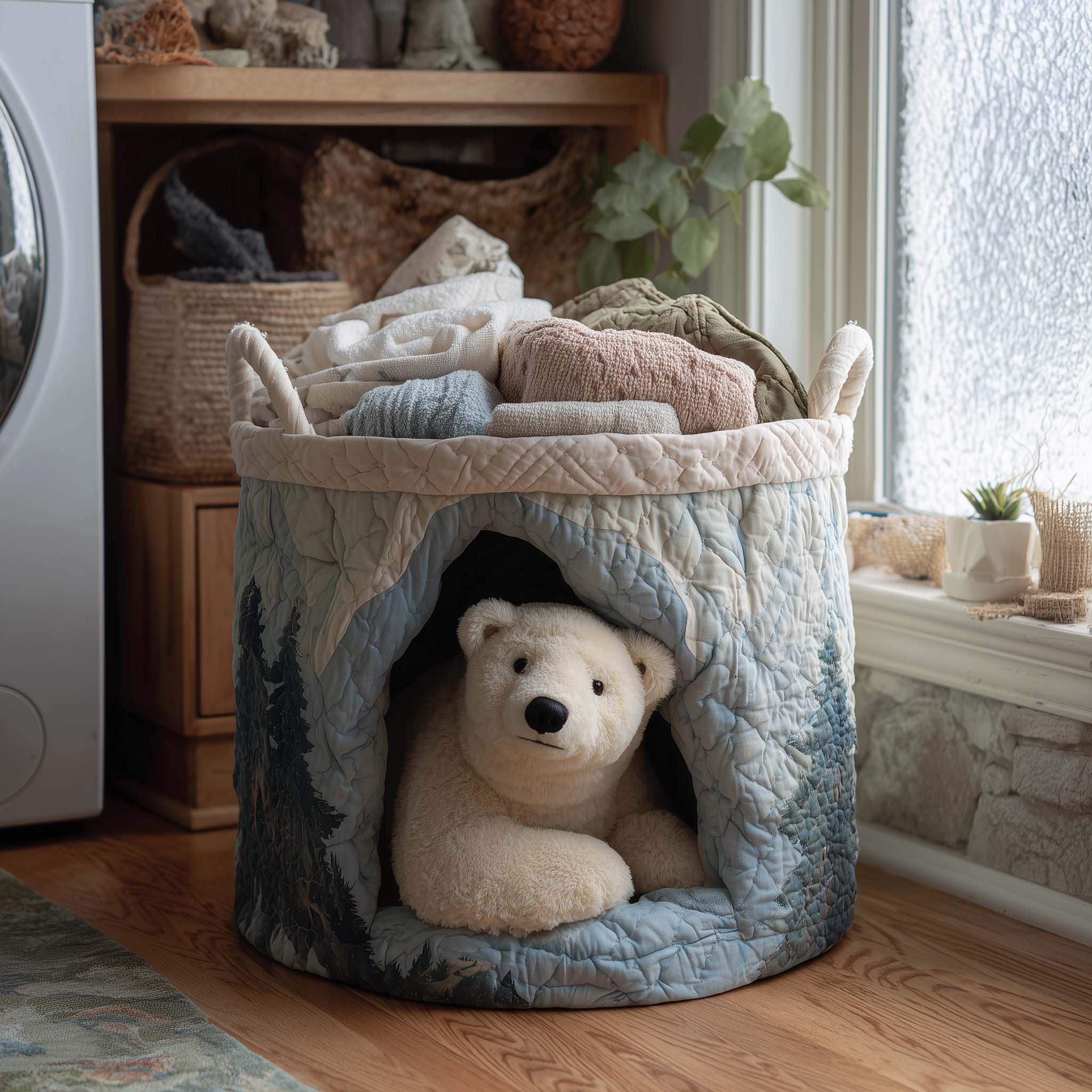 Winter Polar Cave Quilted Laundry Basket GFTOHD11718