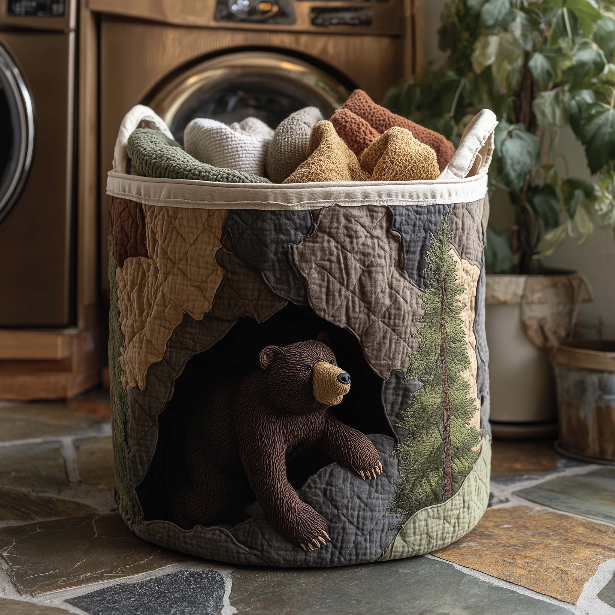 Forest Bear Quilted Laundry Basket GFTOHD11723