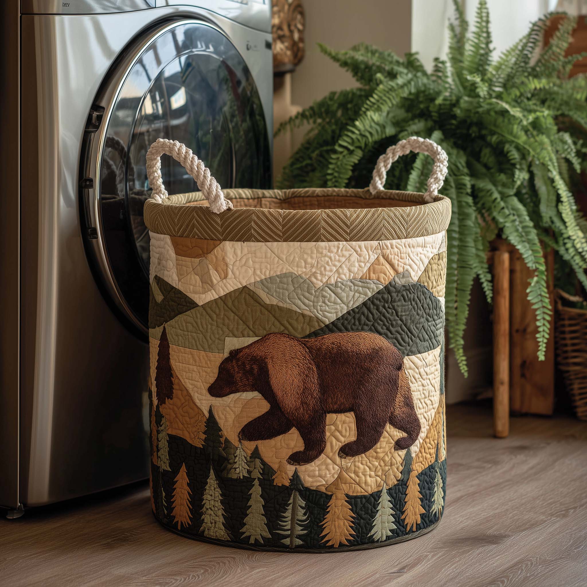 Forest Bear Quilted Laundry Basket GFTOHD11726