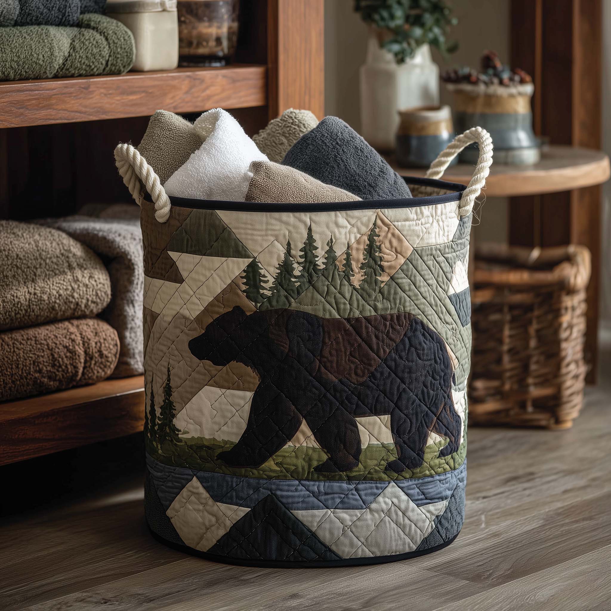 Forest Bear Quilted Laundry Basket GFTOHD11727