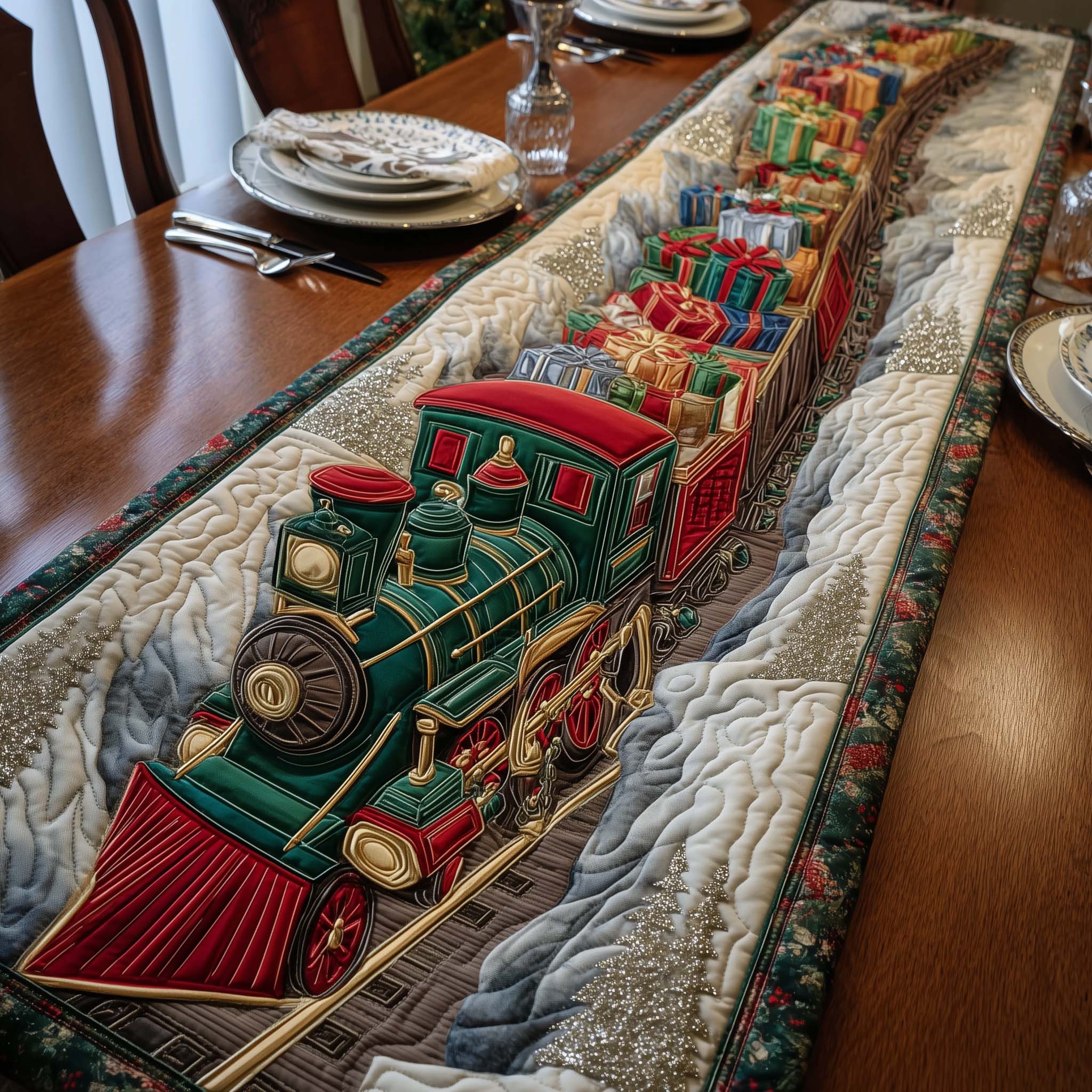 Christmas Train Quilted Table Runner GFTOHD12786