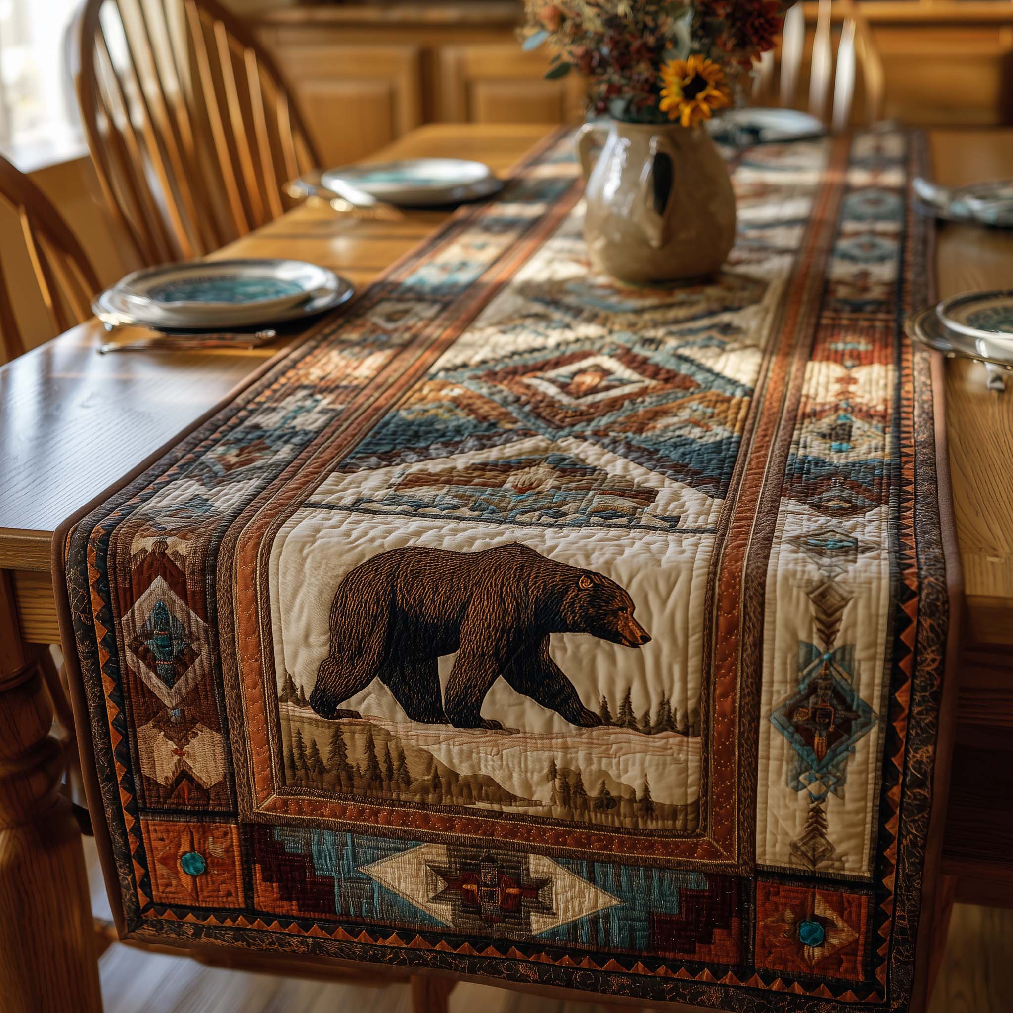 Native Bear Quilted Table Runner GFTOHD13047