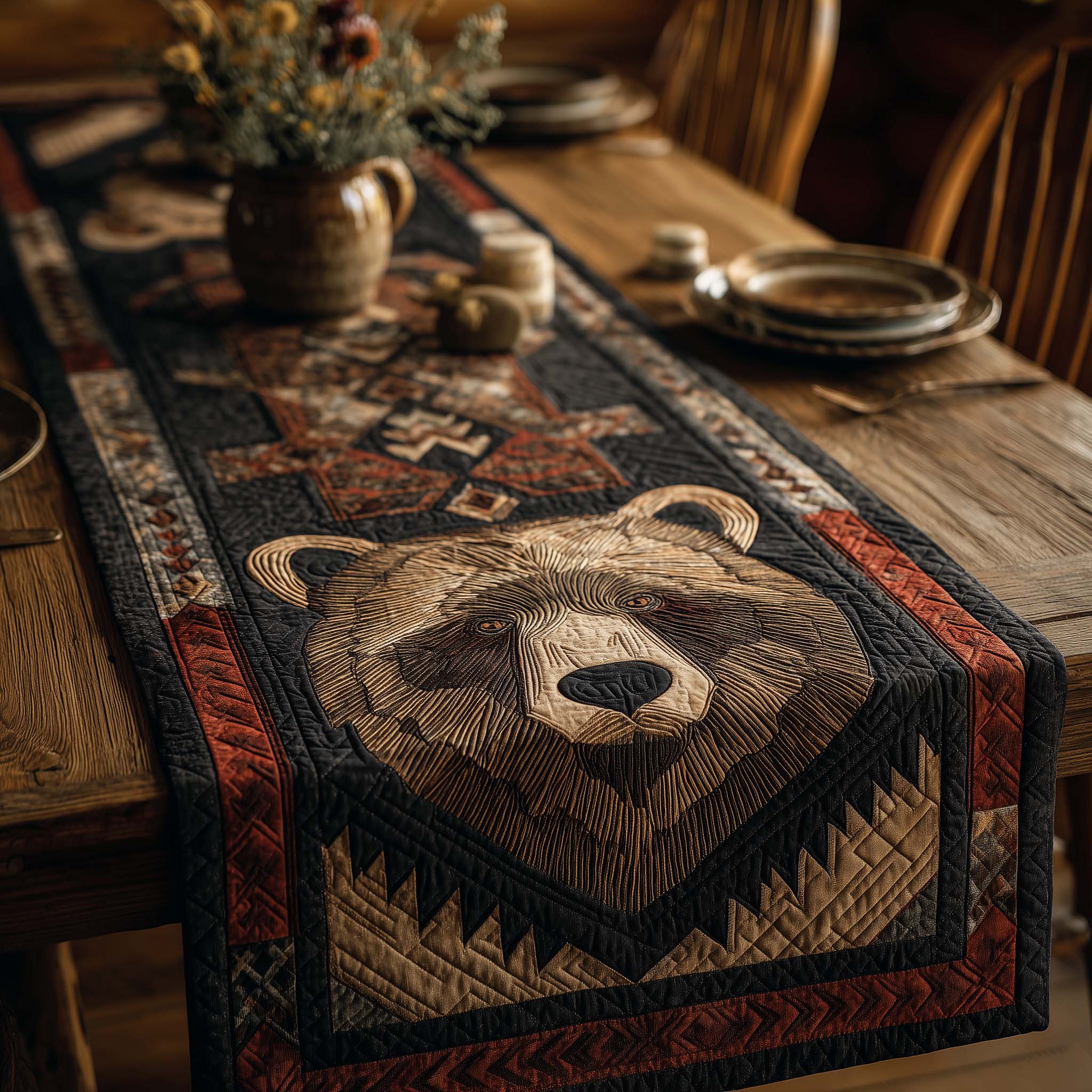 Native Bear Quilted Table Runner GFTOHD13048