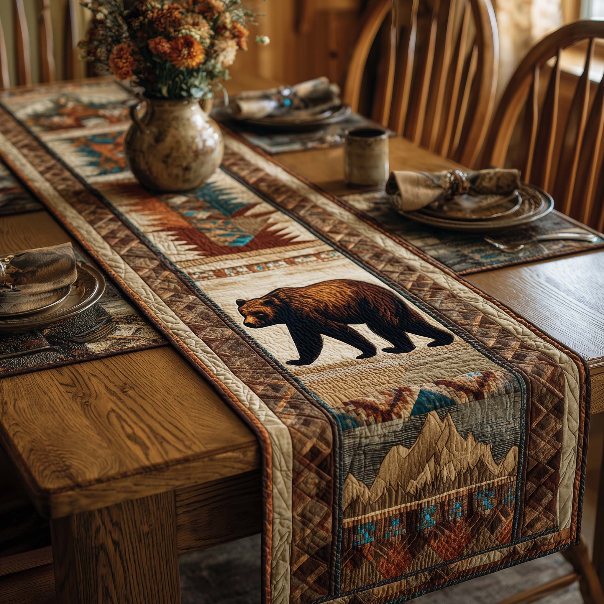 Native Bear Quilted Table Runner GFTOHD13049