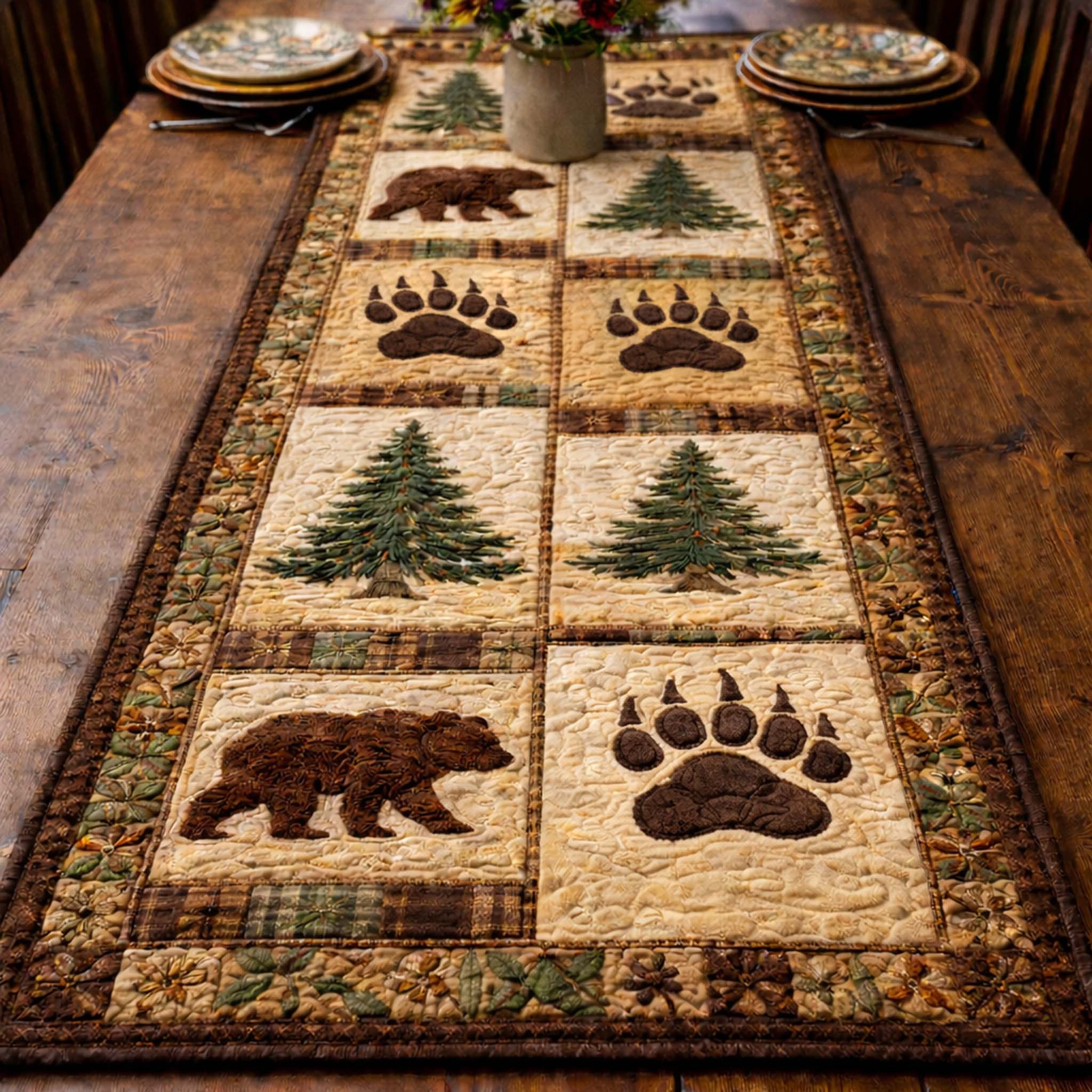 Forest Bear Spirit Quilted Table Runner GFTOHD13050