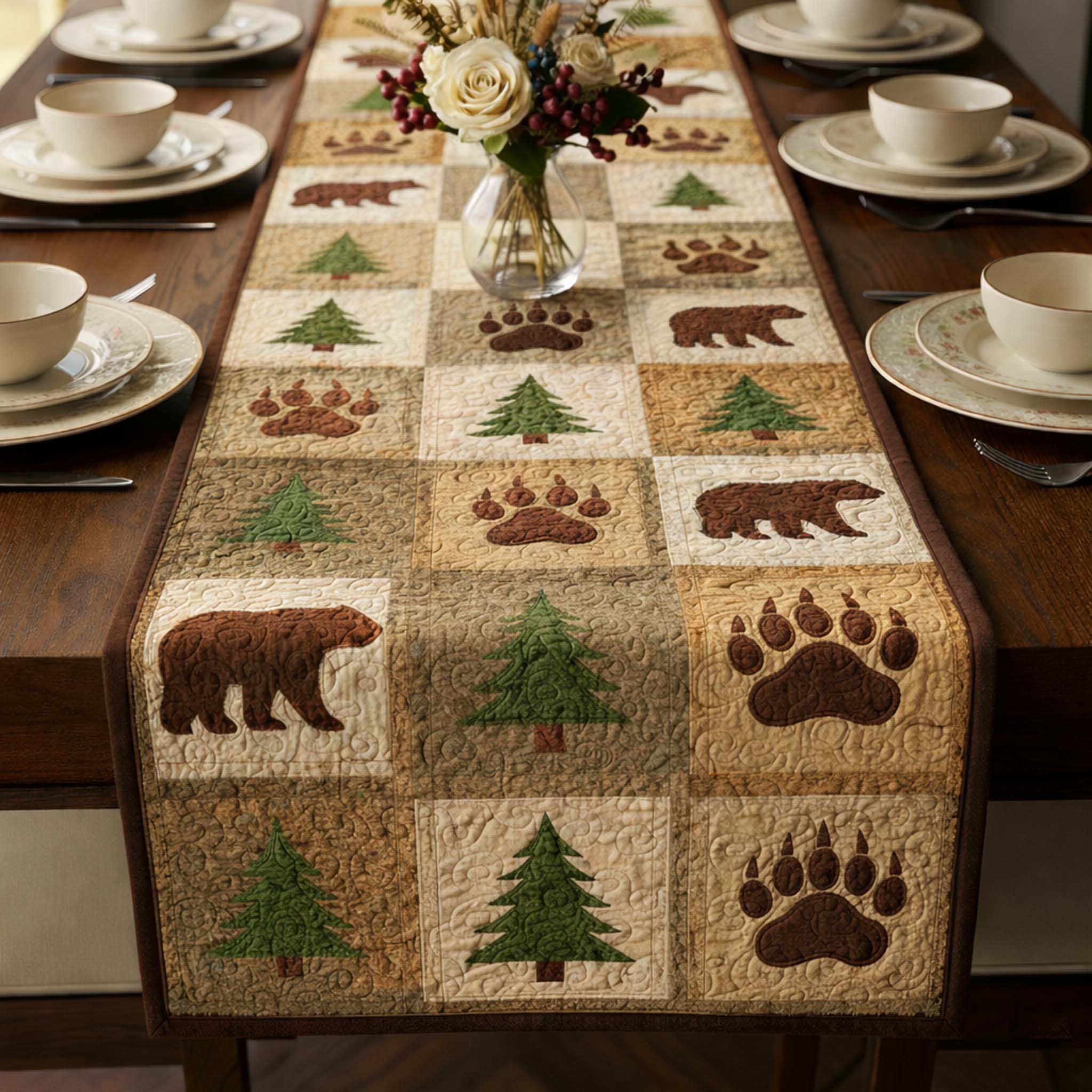 Forest Bear Spirit Quilted Table Runner GFTOHD13051