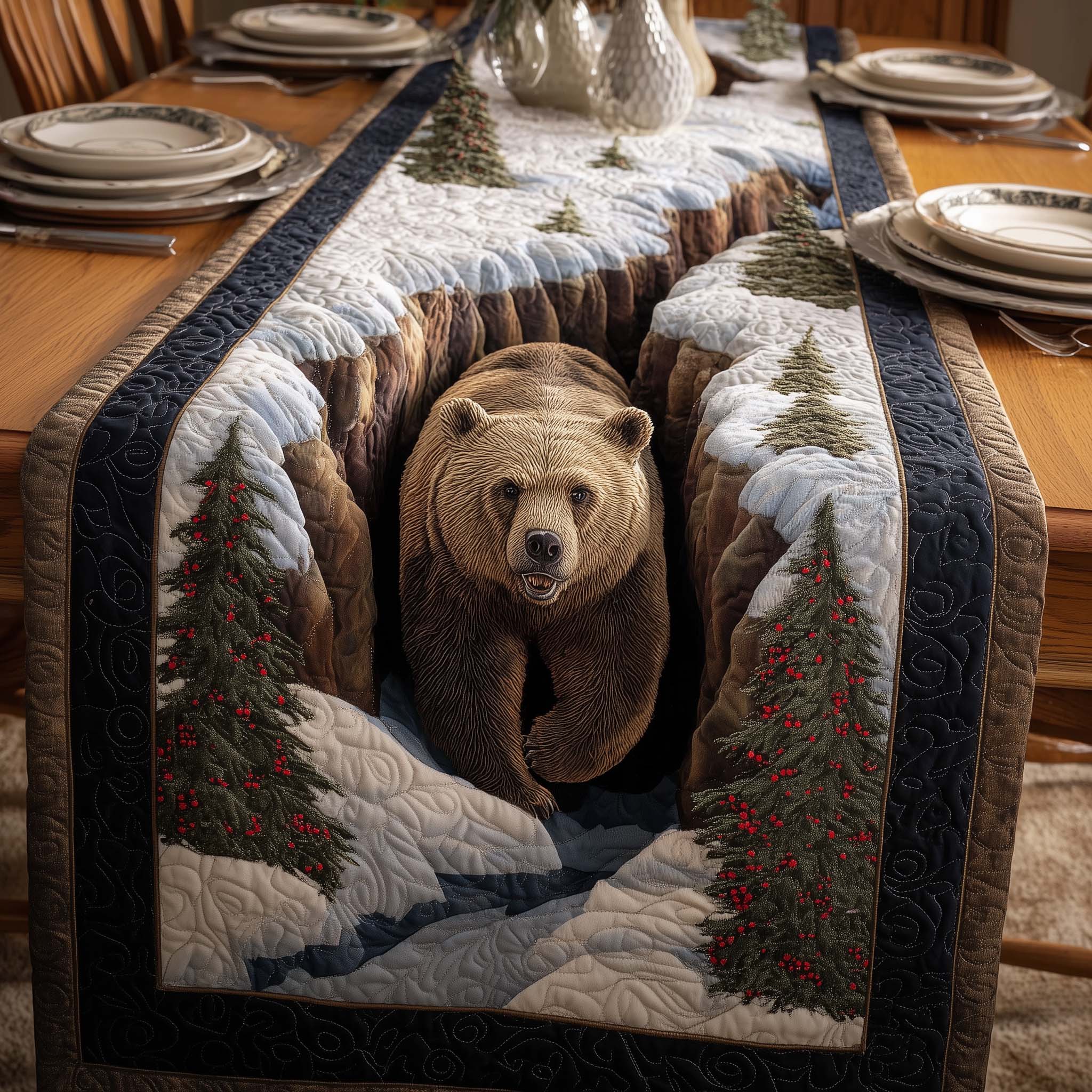 Majestic Bear Quilted Table Runner GFTOHD13052