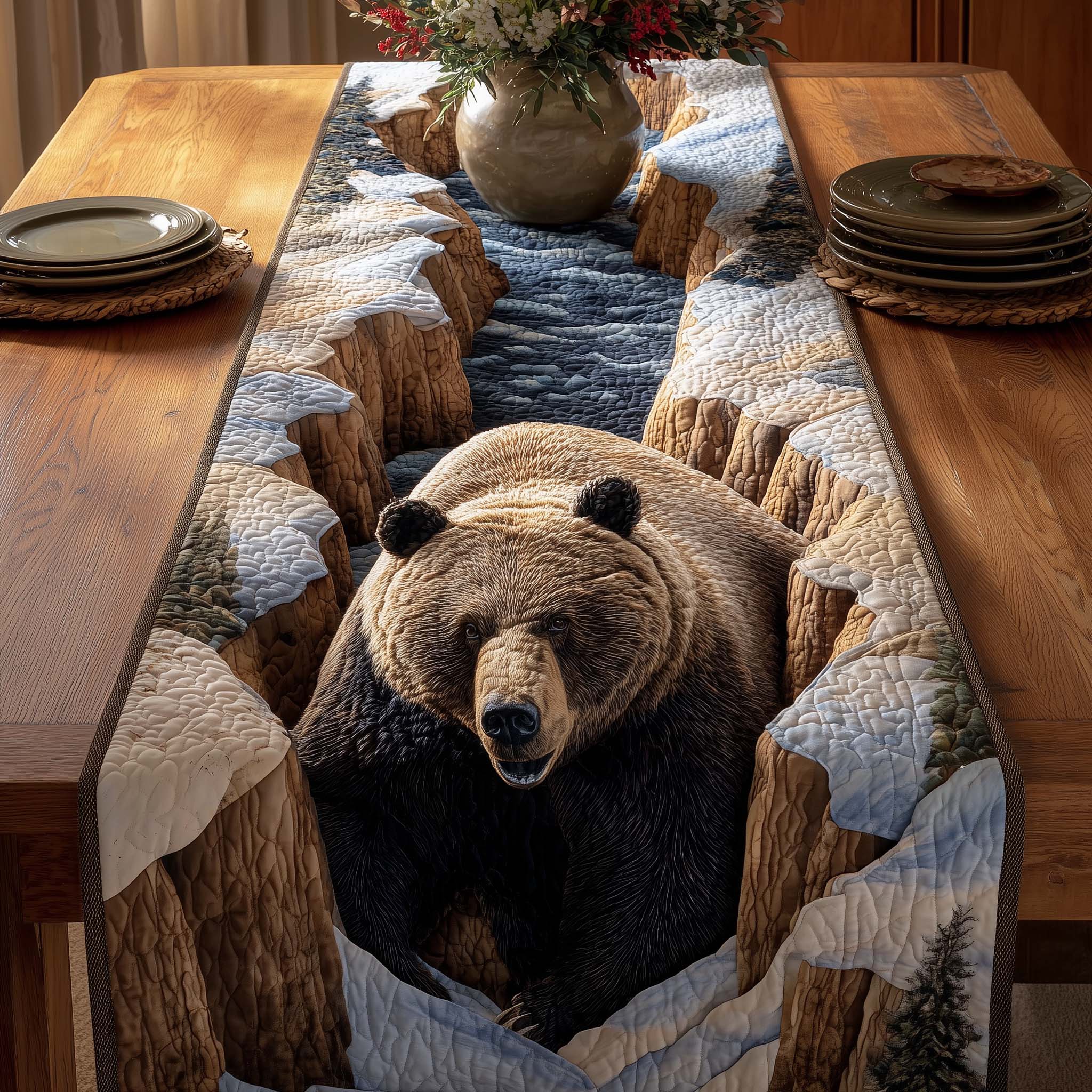 Majestic Bear Quilted Table Runner GFTOHD13054