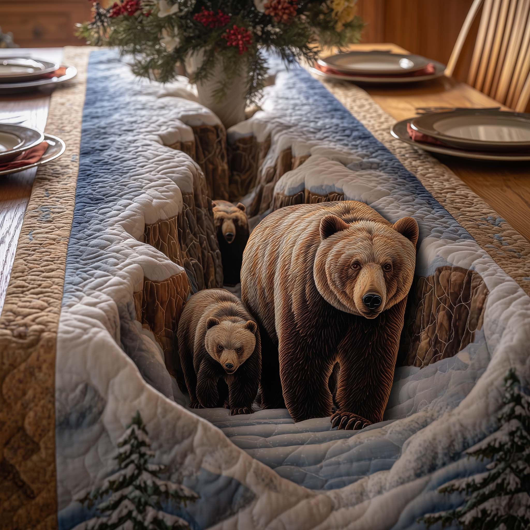 Family Bear Journey Quilted Table Runner GFTOHD13056