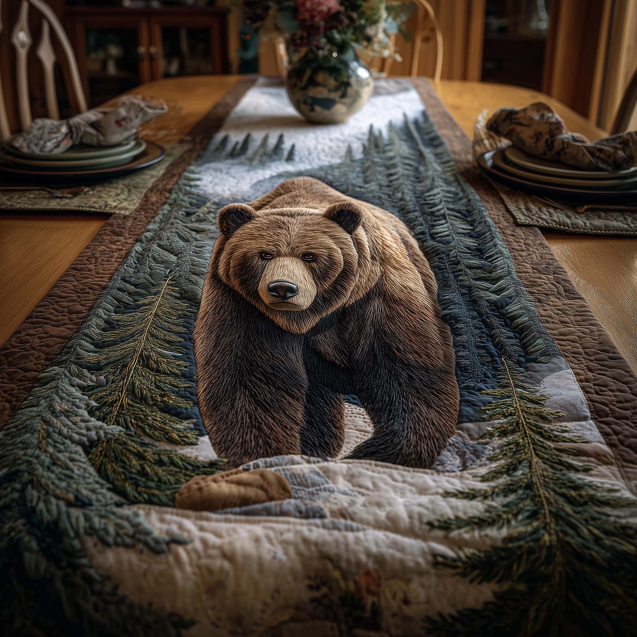 Majestic Bear Quilted Table Runner GFTOHD13057