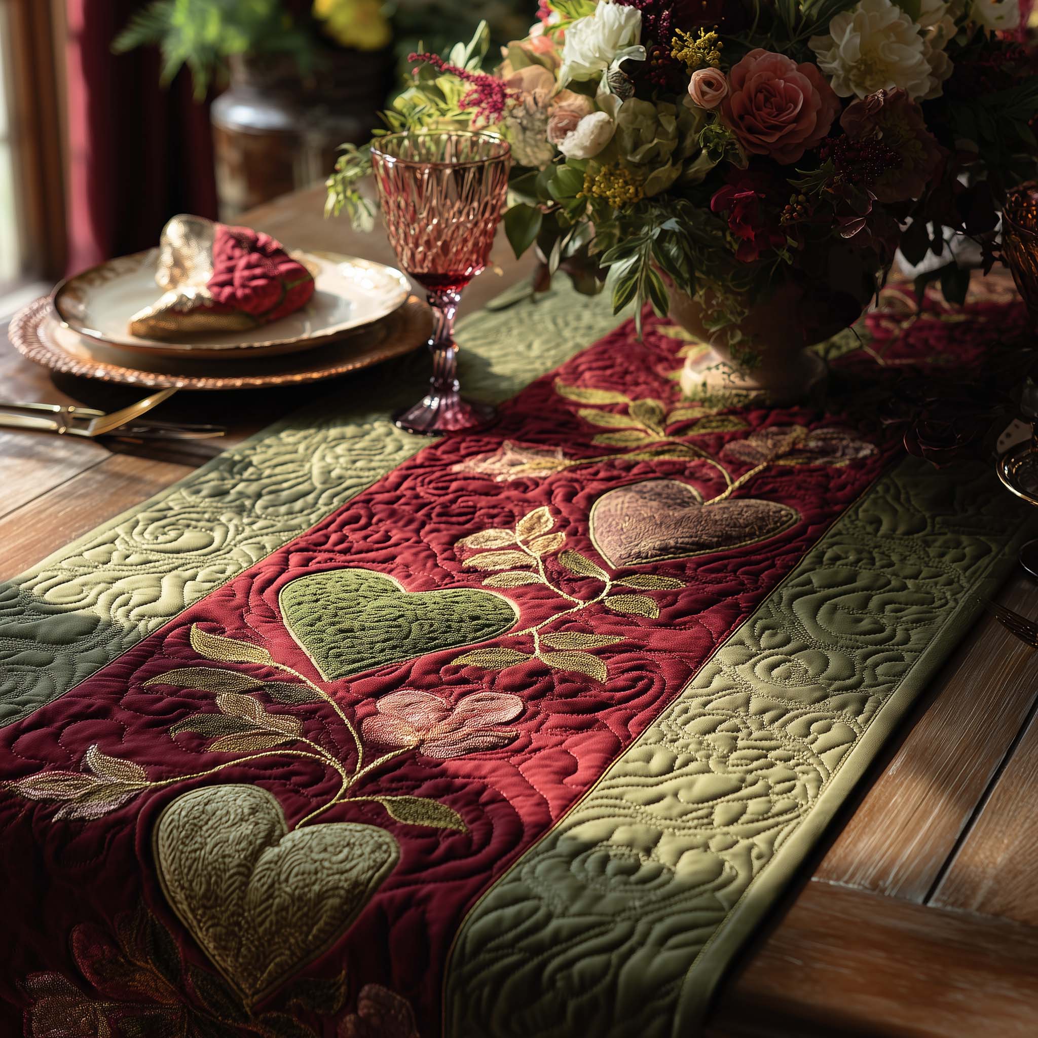 Crimson Heartloom Quilted Table Runner GFTOHD13280